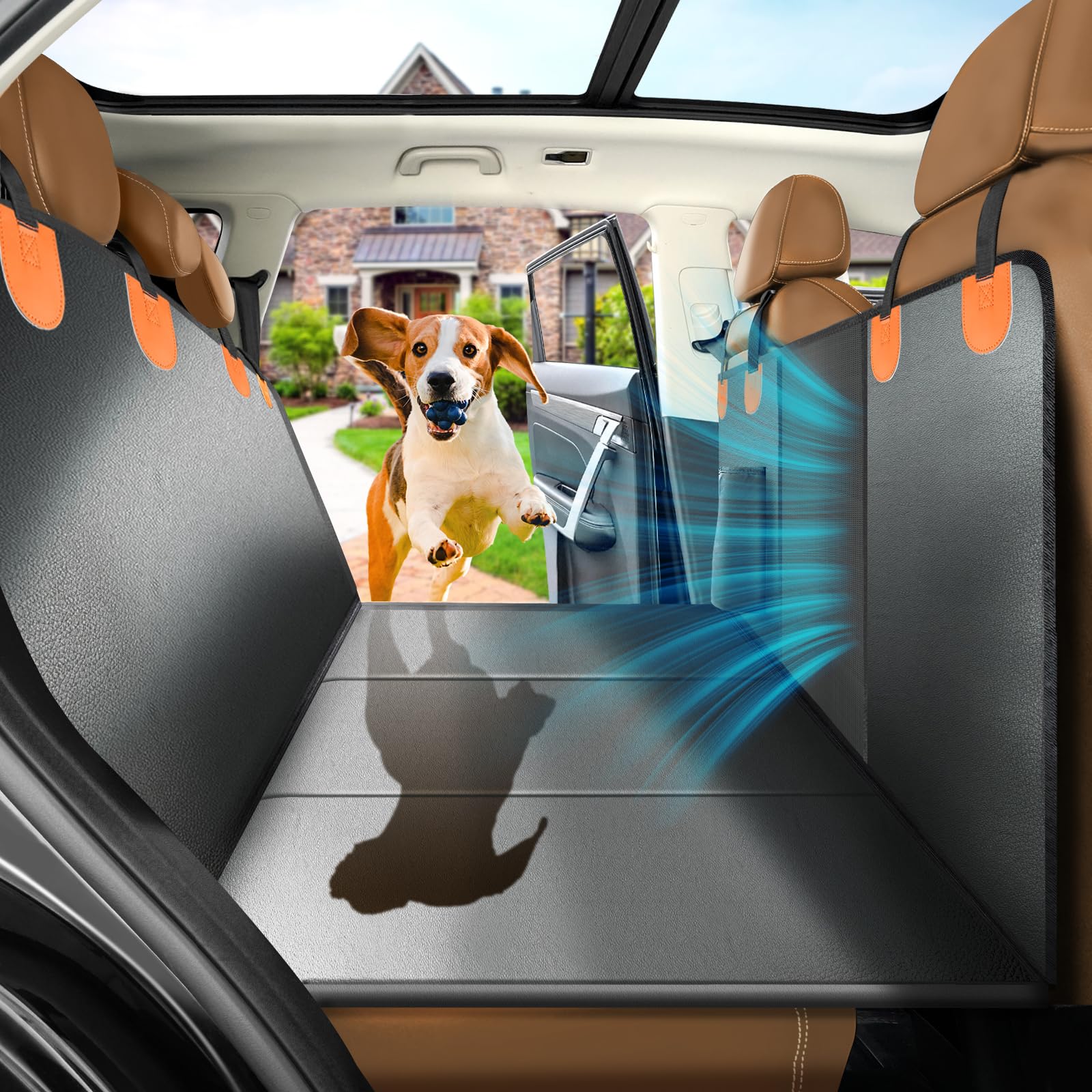 Dog Car Seat Cover,Back Seat Extender For Dogs,Waterproof Pet Hammock With Mesh Window & Storage Pockets,Scratch-Proof & 400Lbs 