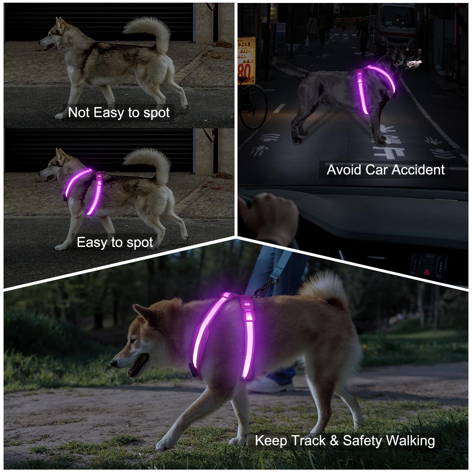 Koskill Light Up Dog Harness,Led Dog Harness Rechargeable,Lighted Dog Harness Glow In The Dark, Led Dog Vest Reflective,Light Up