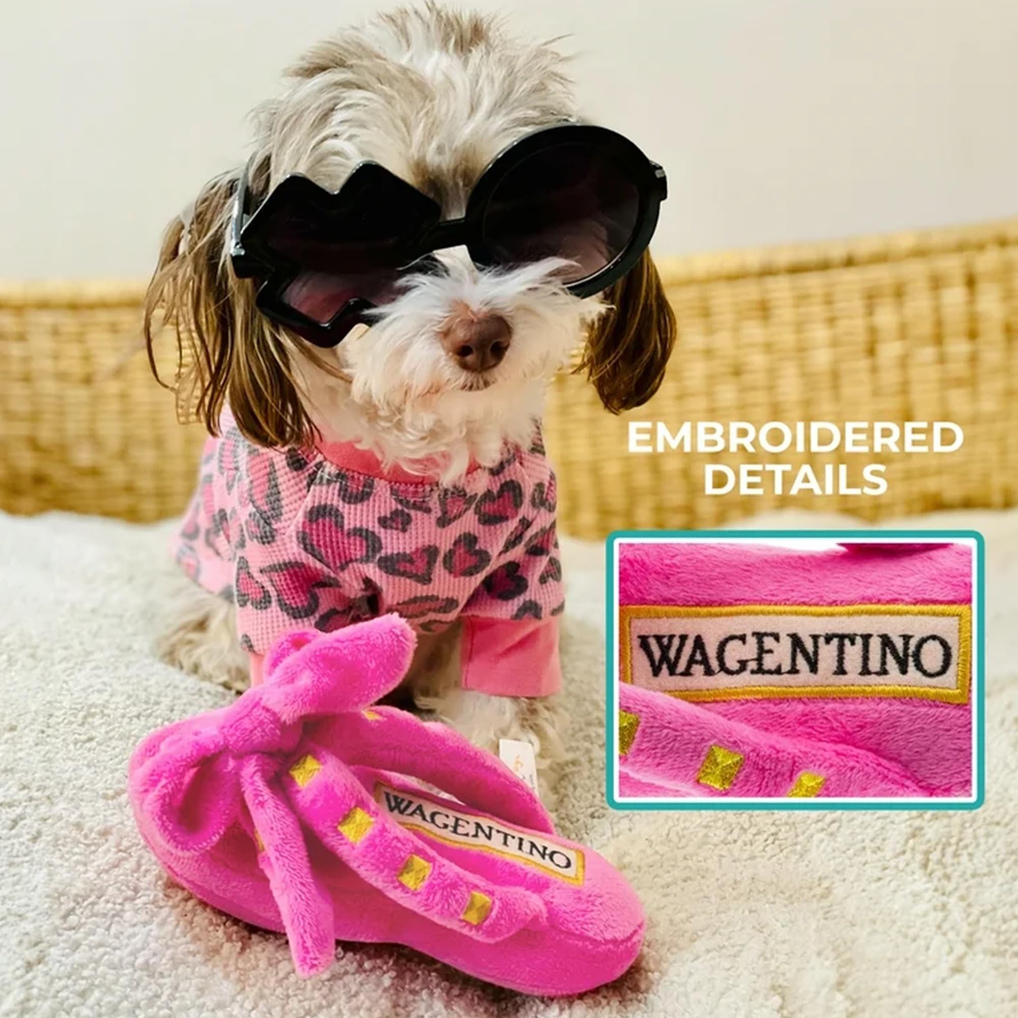 Haute Diggity Dog Wagentino Shoe, Plush Designer Dog Toys With Interactive Squeaker, Stimulating Pet Enrichment, Machine-Washabl
