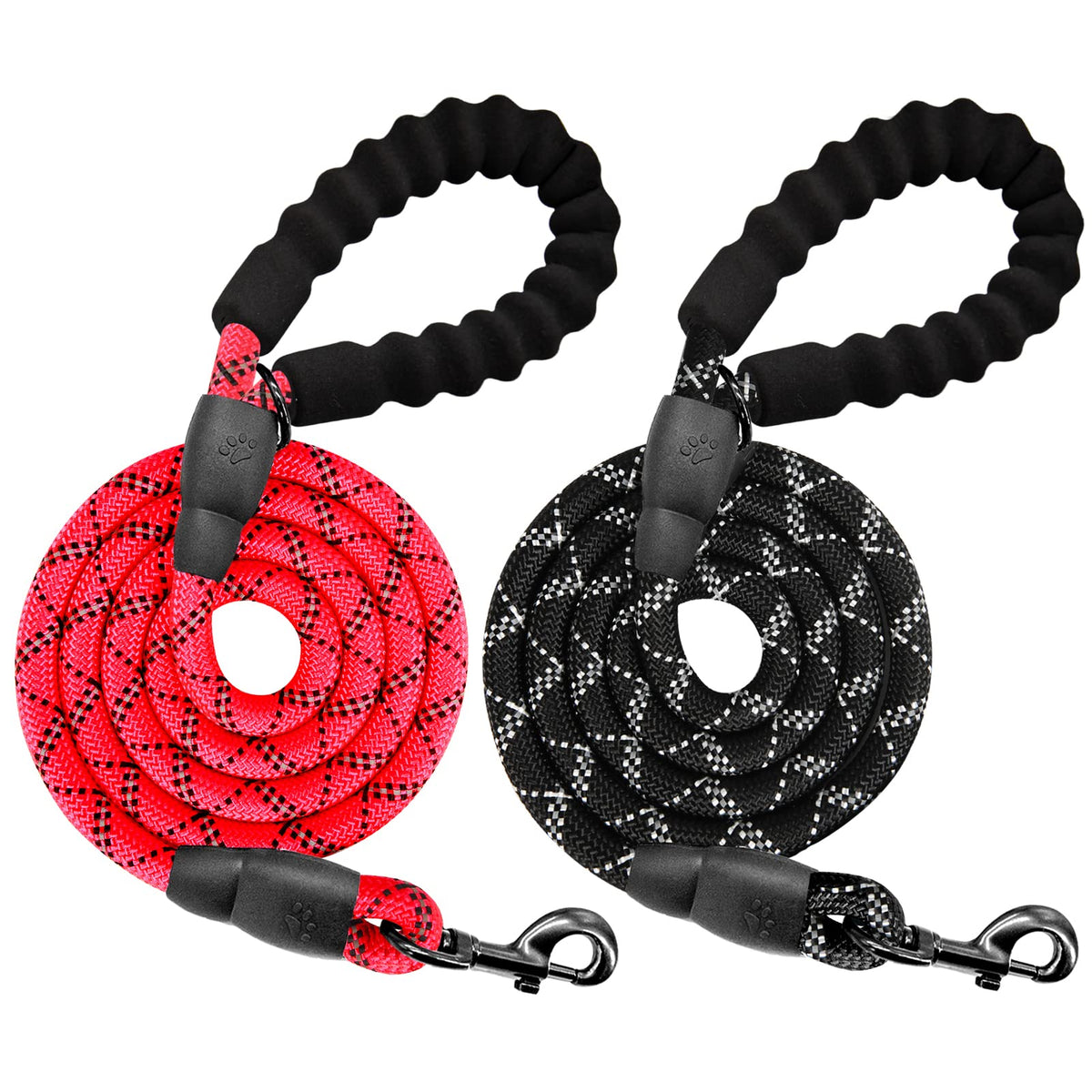 Barkbay 2 Pack Dog Leashes For Large Dogs Rope Leash Heavy Duty Dog Leash With Comfortable Padded Handle And Highly Reflective Threads 5 Ft For Small Medium Large Dogs(Red+Black)