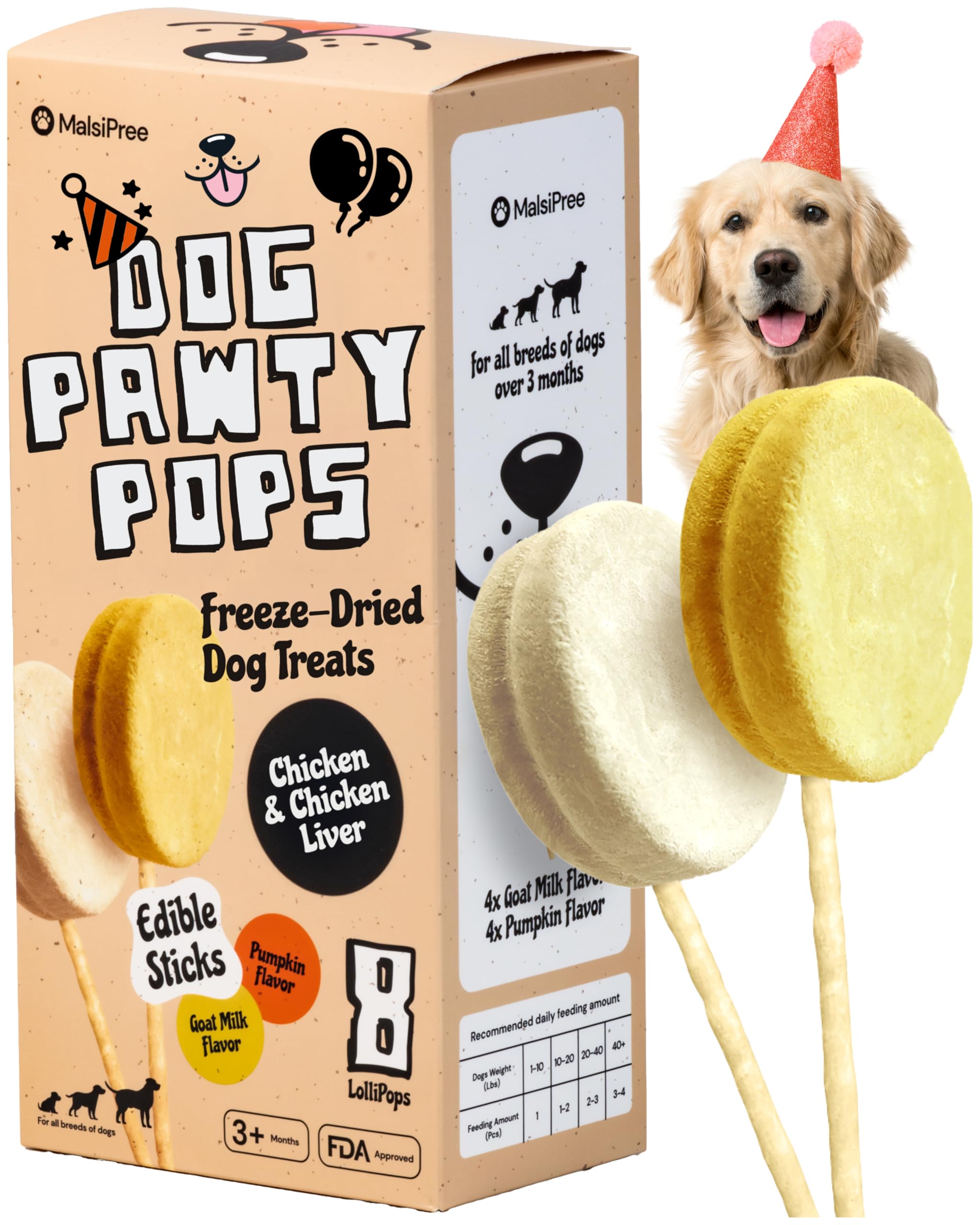 MalsiPree Lollipop Dog Birthday Treats - Freeze Dried, Low Calorie, Healthy Dog Treats - High Protein Chicken Recipe Digestion F