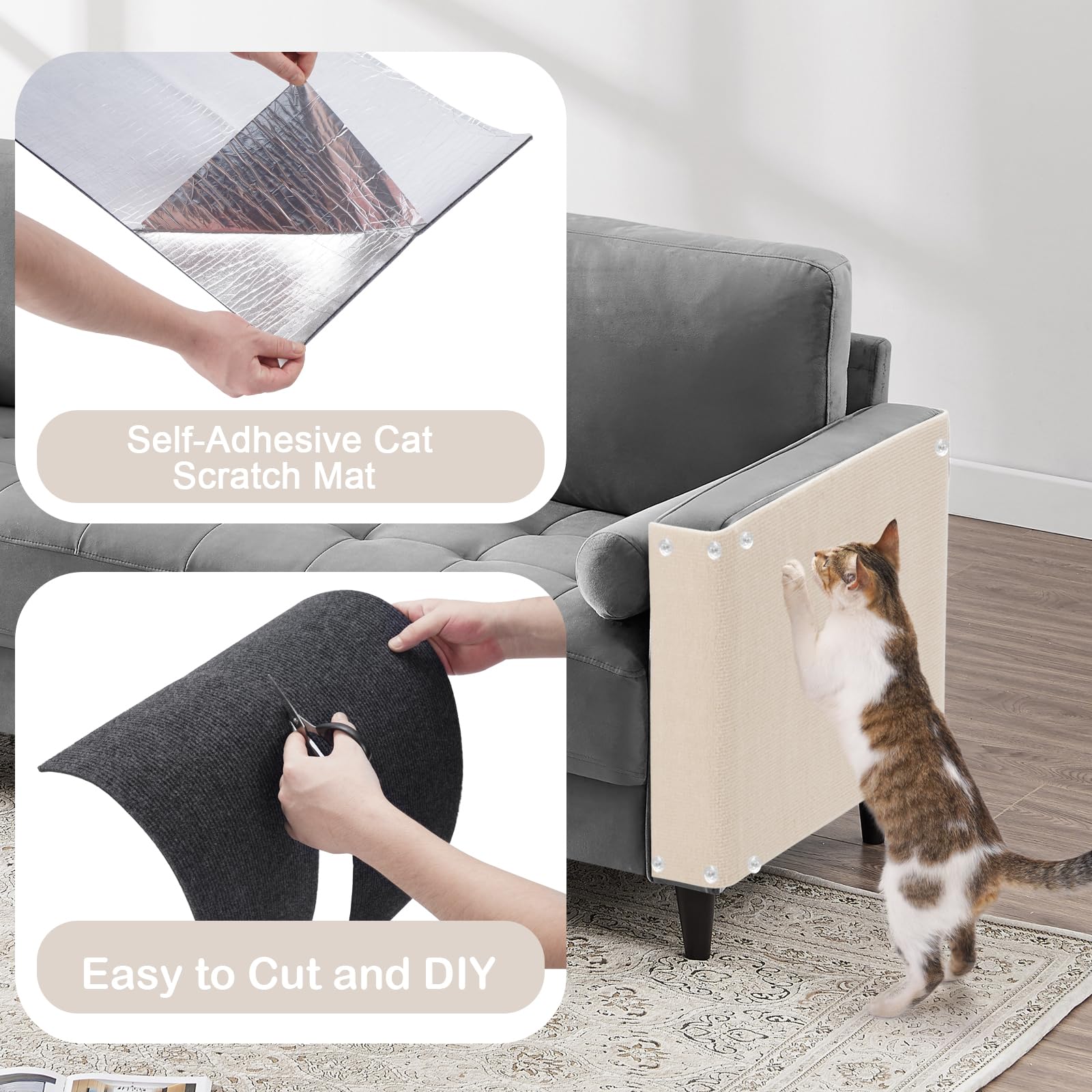 Uross Cat Couch Protector For Fabric Sofa -100''X15.8'' Cat Scratcher Pad Furniture Protector Sofa Couch Corner Diy Self Adhesiv