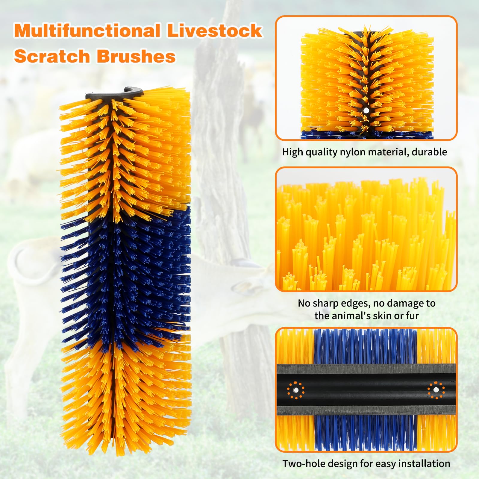 GINDOOR Livestock Scratch Brush Kit, Cattle & Horse Massage Brush Relieves Itching, Suitable for Cows, Horses, Sheep & Pigs - Ye