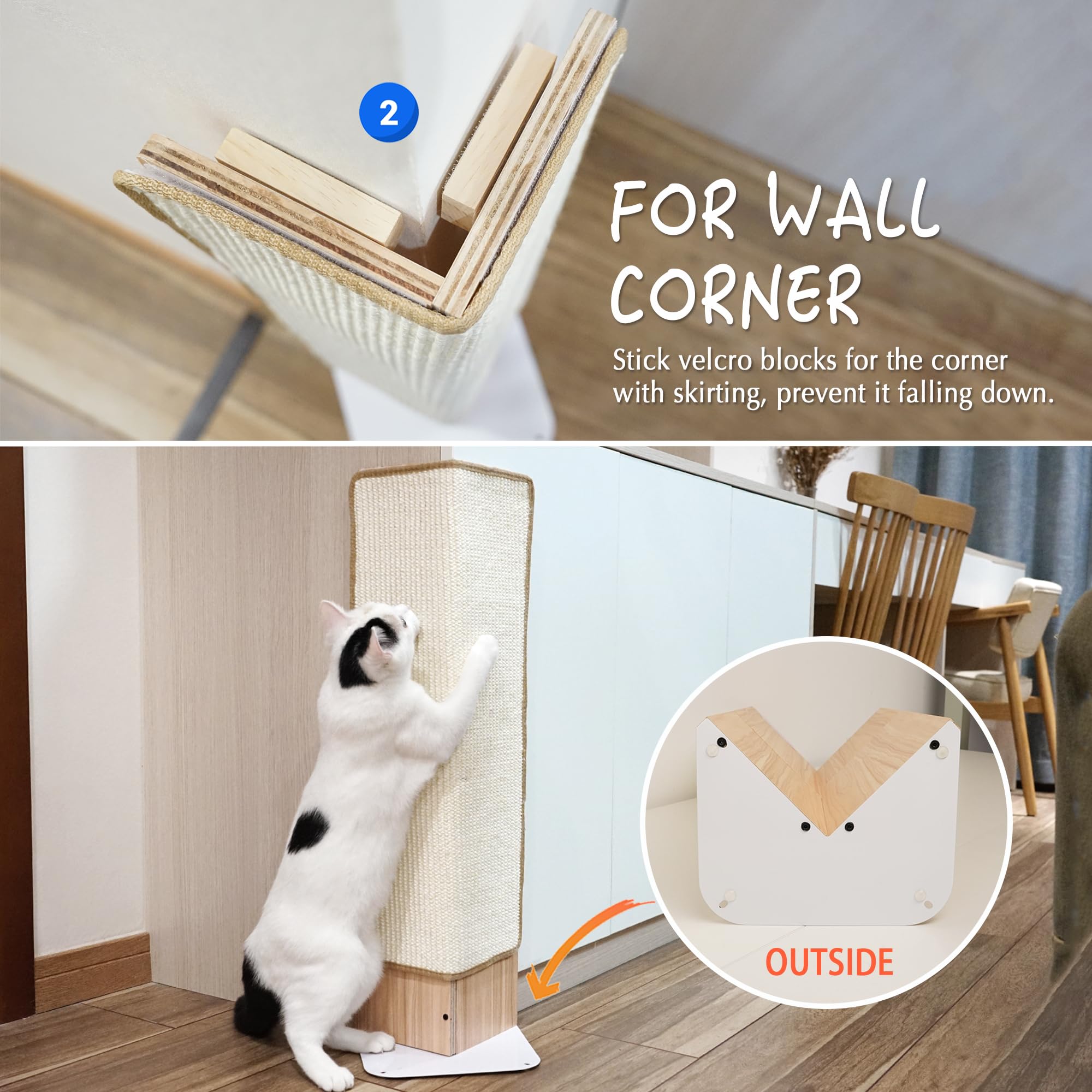 PETKARAY Couch Corner Cat Scratcher - 28" Sisal Scratching Post, Large, Reversible Base, Corner Design