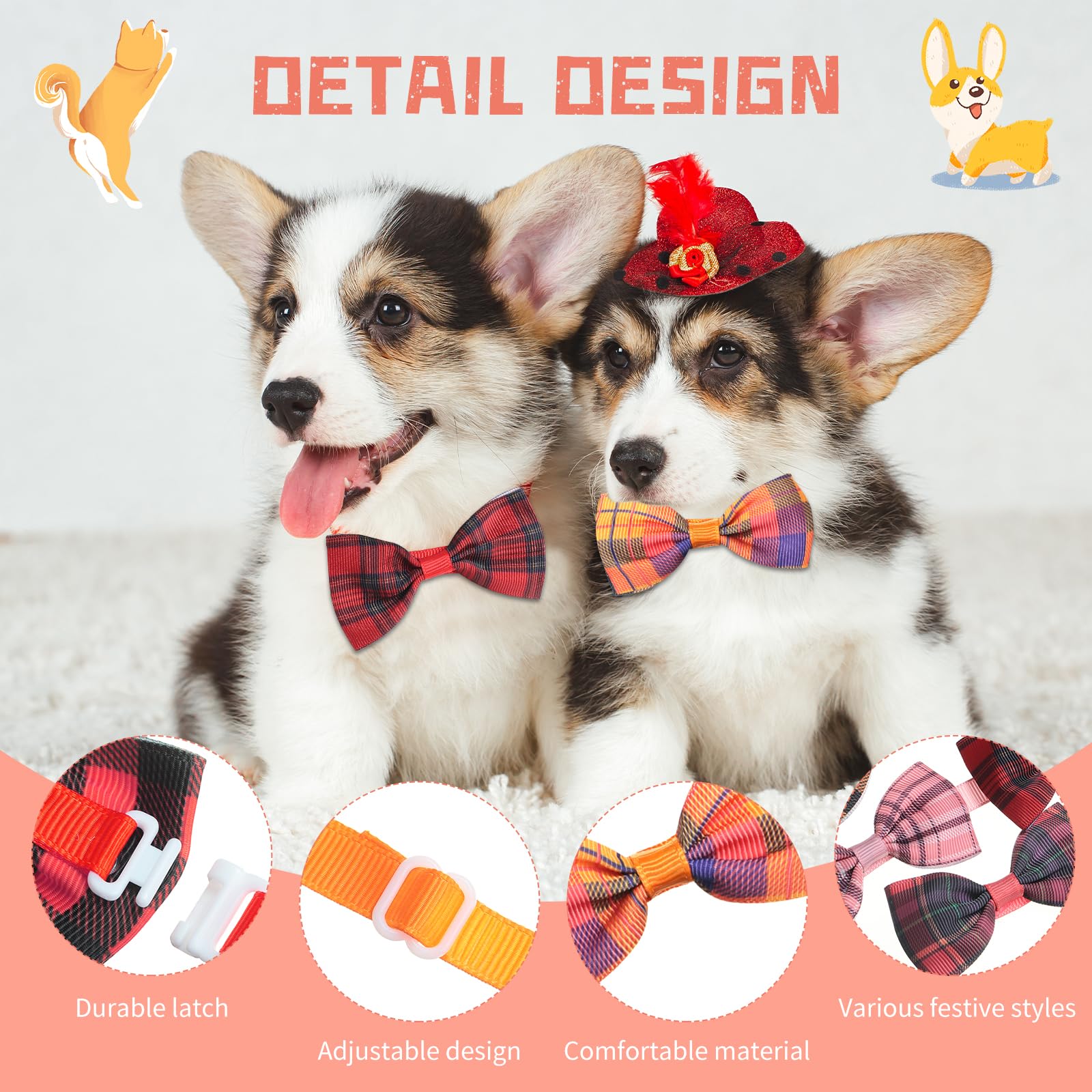 Wesiti 80 Pcs Dog Bow Ties For Small Dogs Assorted Pattern Pet Bowtie Collar Bows Cat Tie Collar Bowtie For Small Medium Puppy P