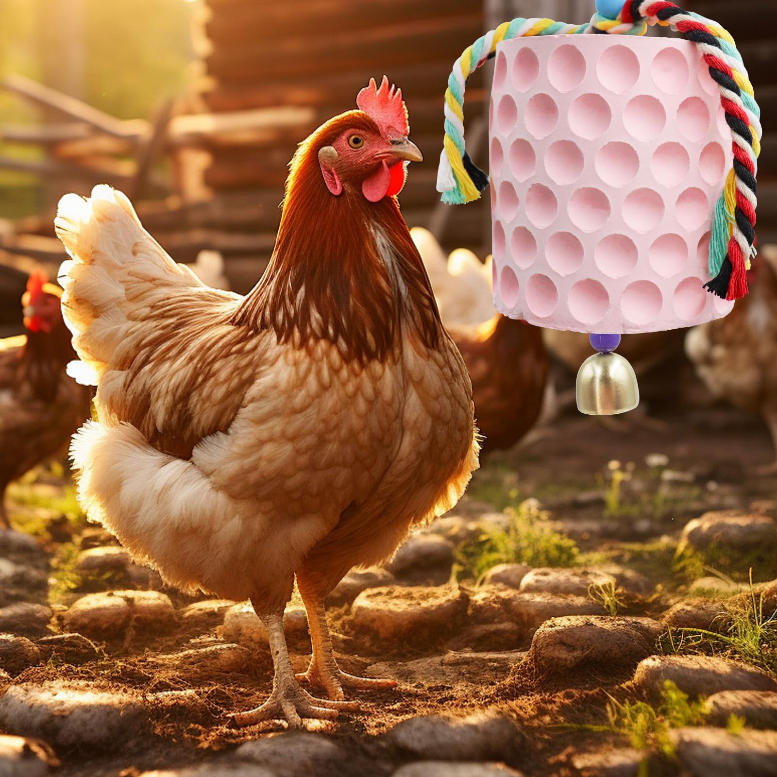 MinrzPet Chicken Coop Accessories, Chicken Beak Grinding Calcium Stone with Bell, Chicken Toys for Coop, Chicken Enrichment Toys