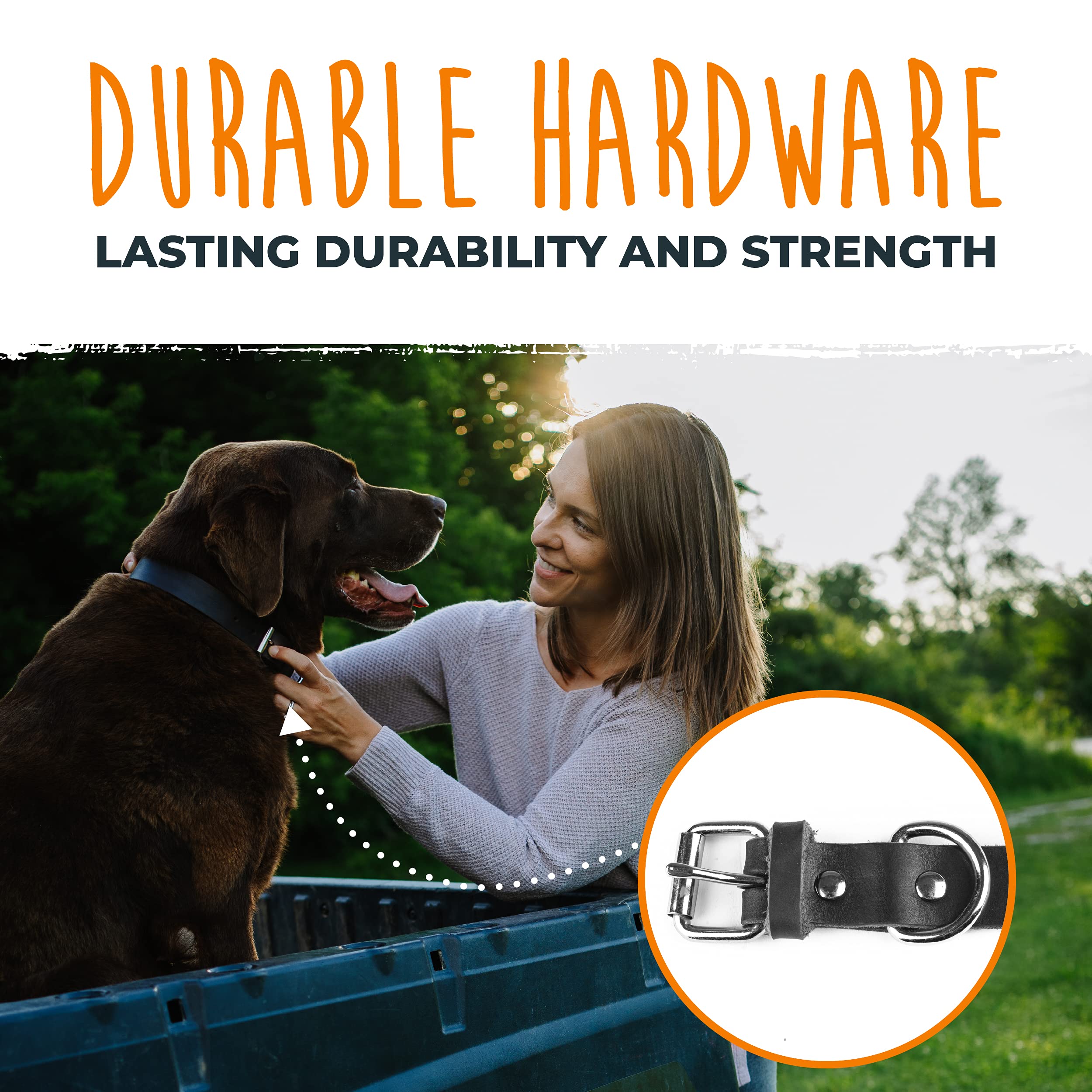 Mighty Paw Leather Dog Collar - Genuine Distressed Leather - Strong Metal Buckle - Ultimate Comfort - Modern Style For All Dogs