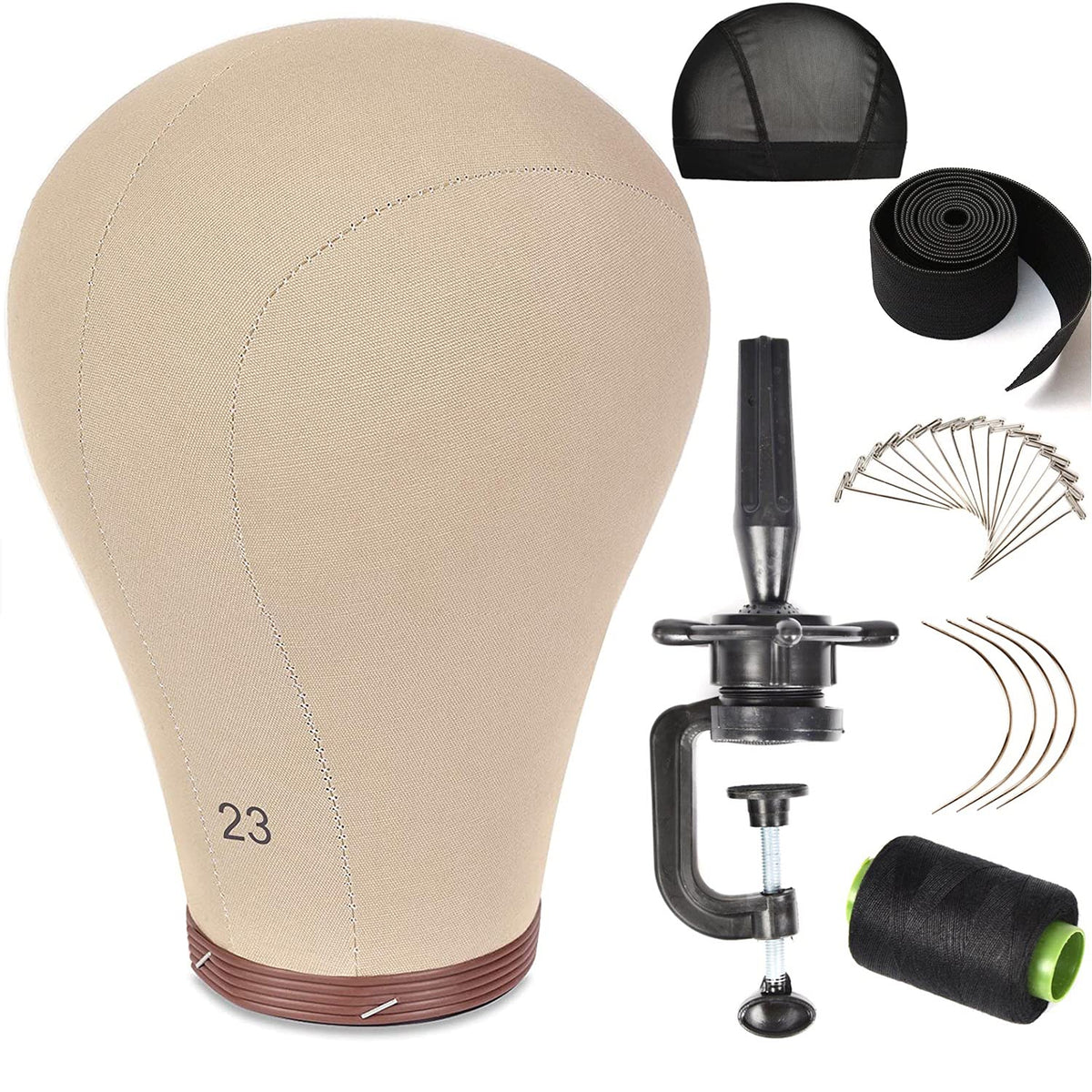 Zgcy 23 Inch Wig Head Cork Canvas Block Head Mannequin Head With Stand For Making Wigs (21-24Inch)
