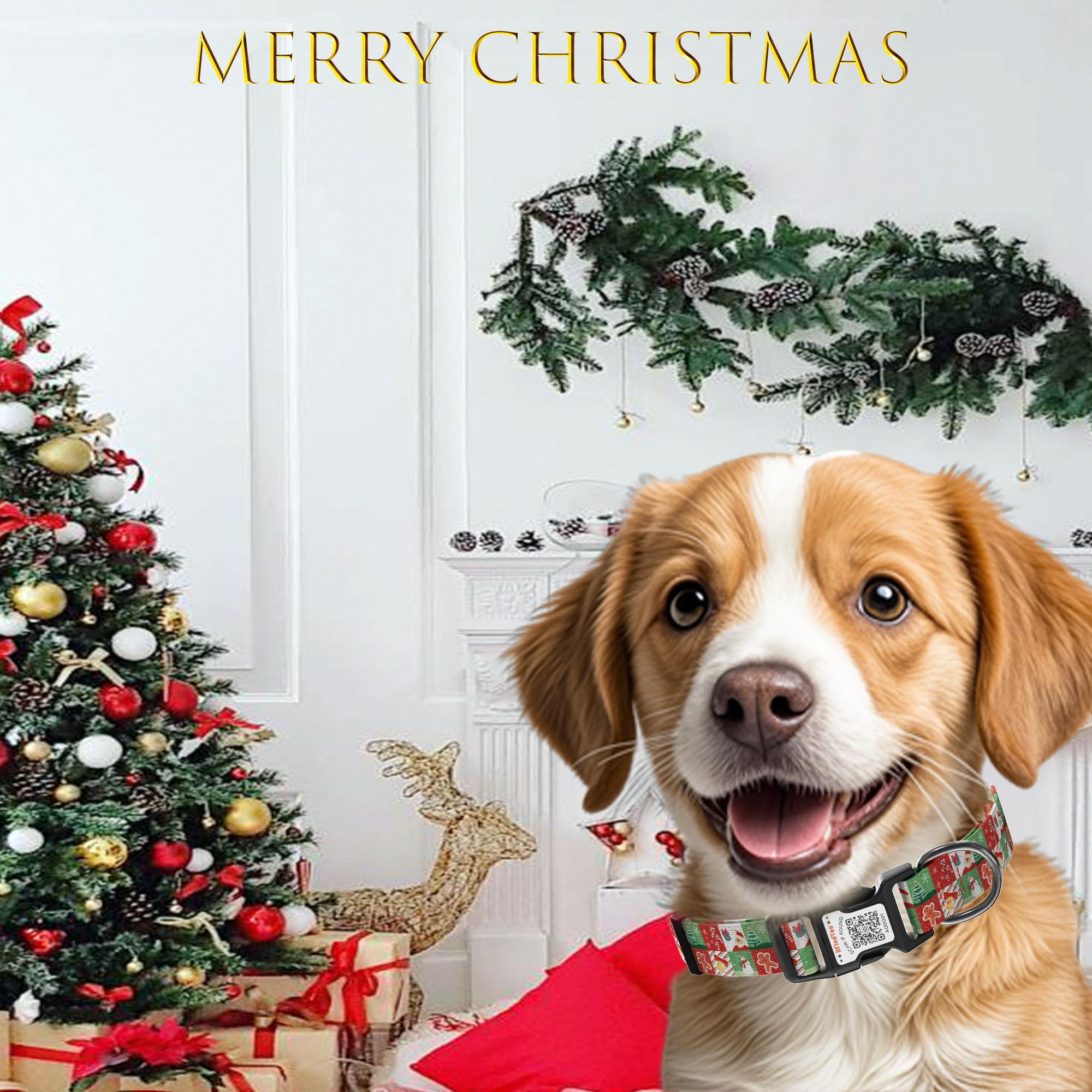 Ilfindyou Christmas Dog Collars For Large Dogs Soft Nylon Christmas Pattern Sized L