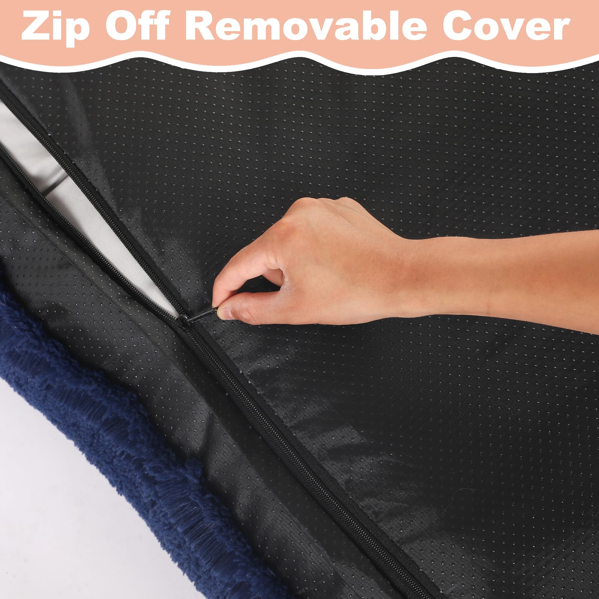 Bedfolks Plush Dog Crate Pad, Washable Dog Kennel Bed 29''X21'', Solid Dark Blue