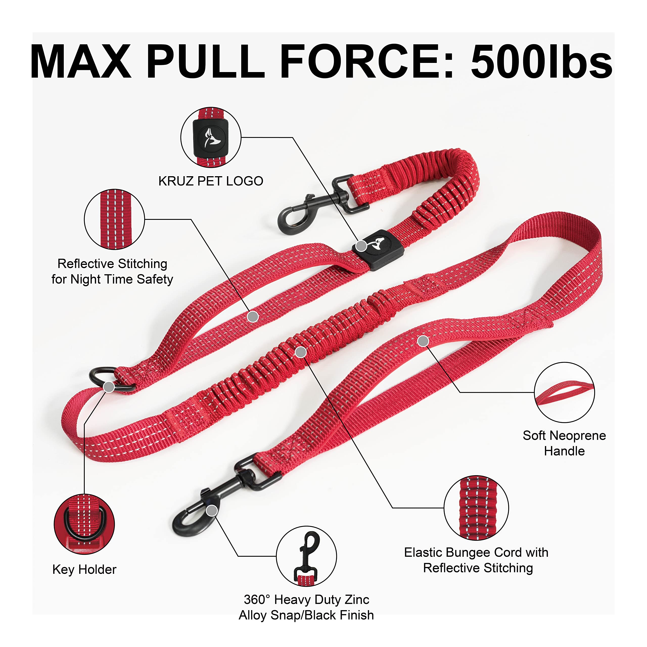 Kruz Pet Kzjbelt-03 Jogging Belt And Hands Free Dog Leash - Retractable Shock Absorbing Bungee Leash With Waist Belt Running, Wa