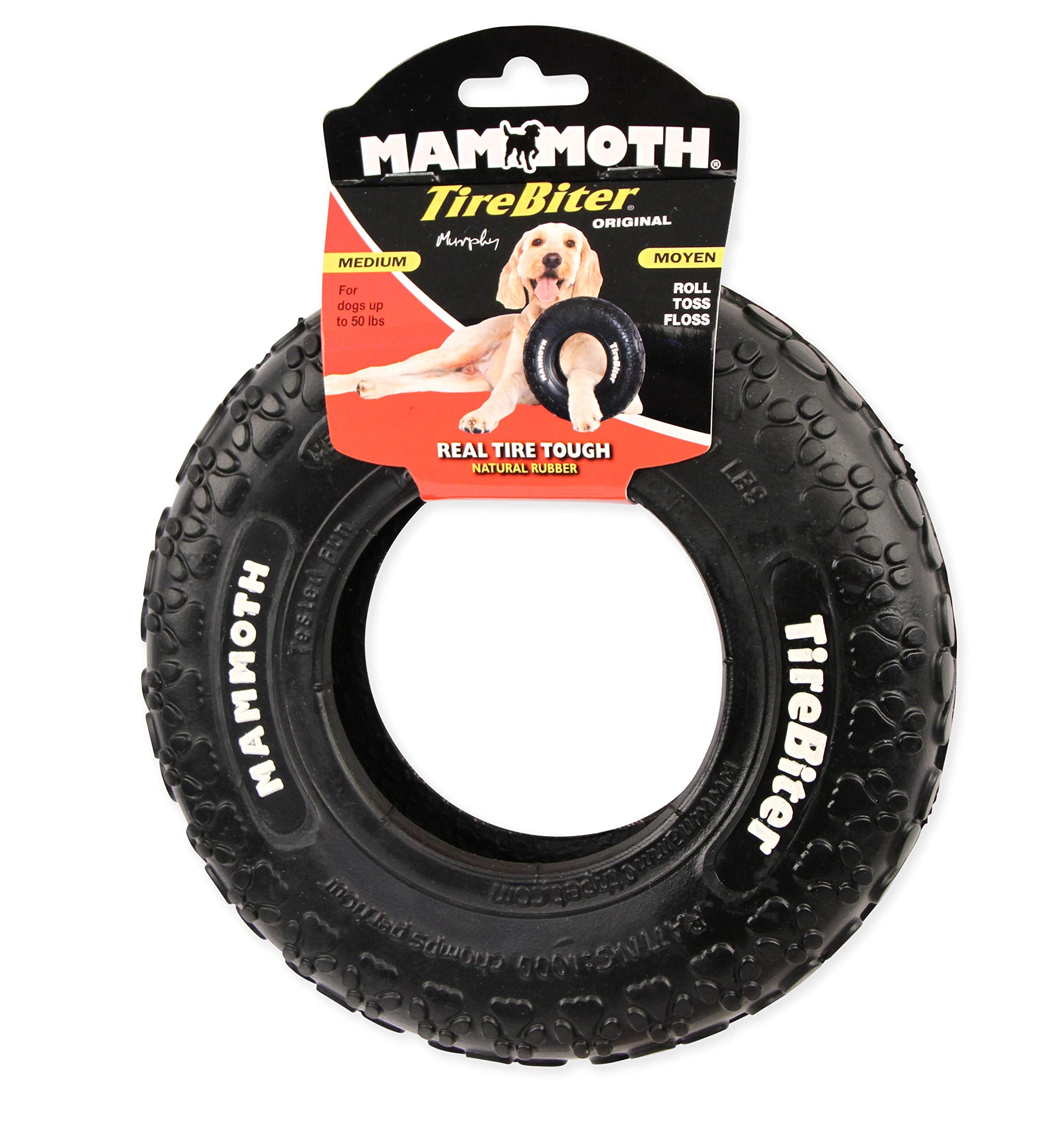 Mammoth Tirebiter Originals - Natural Rubber Dog Toys - Dog Toys For Extra Long Interactive Play - Strong Chewer Toys For Dogs - Medium, 8”