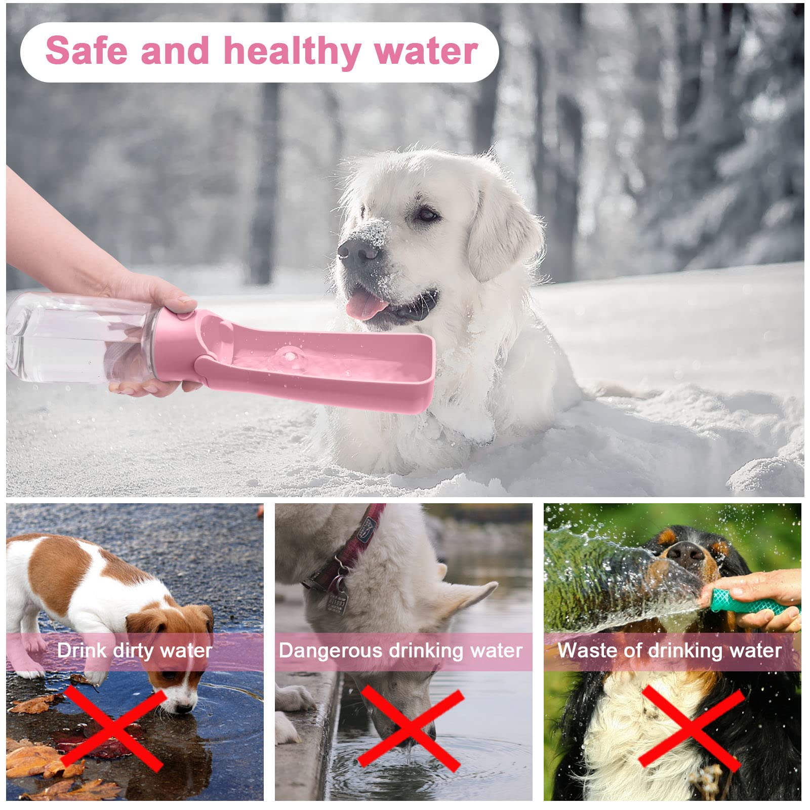 AIKIDS Portable Dog Water Bottle - Foldable Dog Water Dispenser | Leak Proof & Food Grade Plastic Travel | Pet Water Bottle for