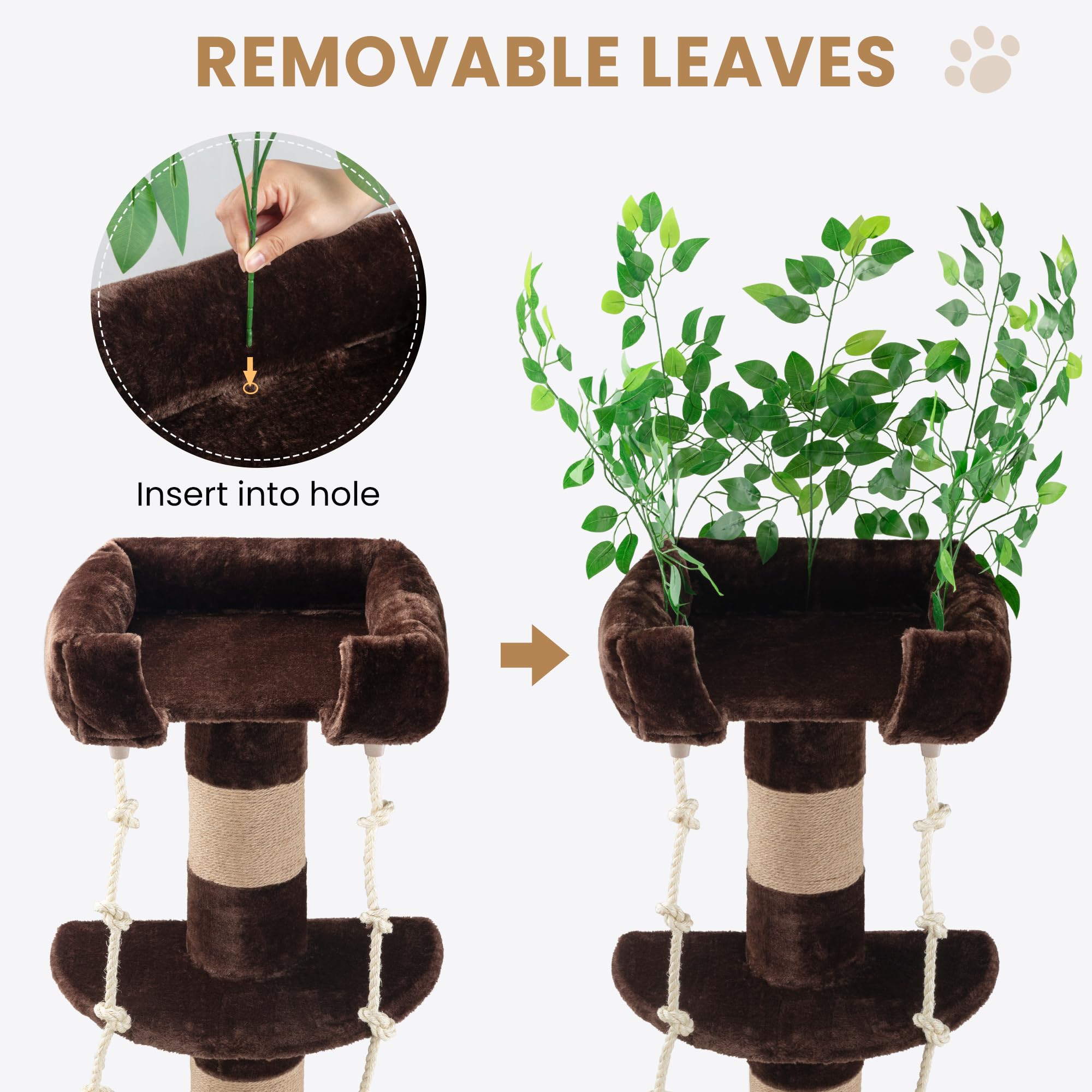 Sha Cerlin 55 Inches Cat Tree Tower With Leaves/Cozy Perches With Scratching Post For Indoor Kittens And Adults Cats/Sisal Rope