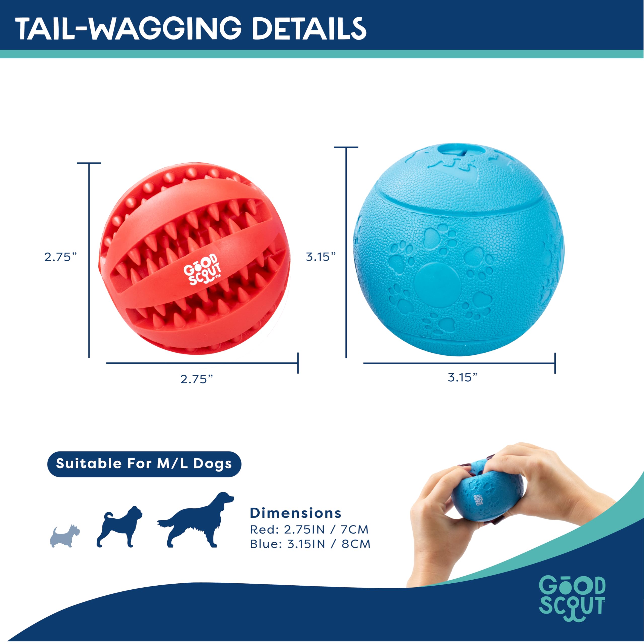 Good Scout Rubber Dental Ball & Treat Ball Dog Toys for Tugging & Chewing, Best Dog Toy for Fetch, Chew Toy for Puppies & Adult