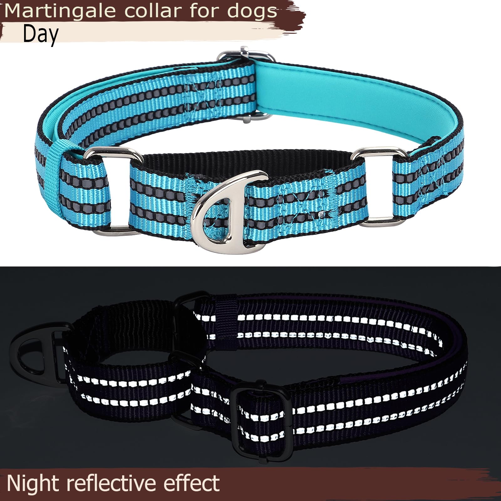 Martingale Dog Collars For Large Dogs, Reflective Nylon No Pull Choke Collar With Padded Heavy-Duty Metal D-Ring No Buckle For N