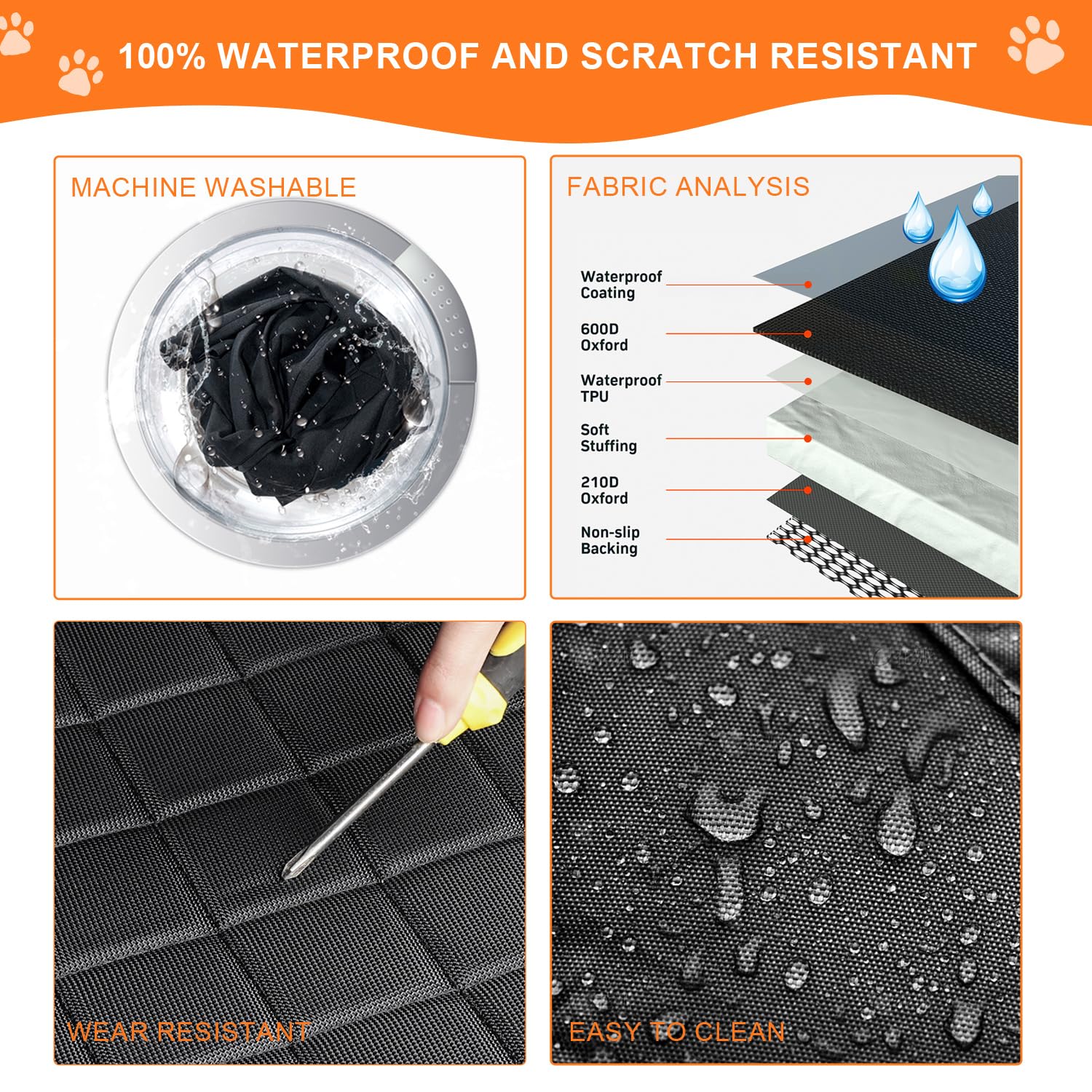 Topfit Dog Car Seat Cover 60/40 Split Pet Seat Cover Waterproof Car Seat Protector For Dog With Side Flaps, Scratchproof Dog Bac