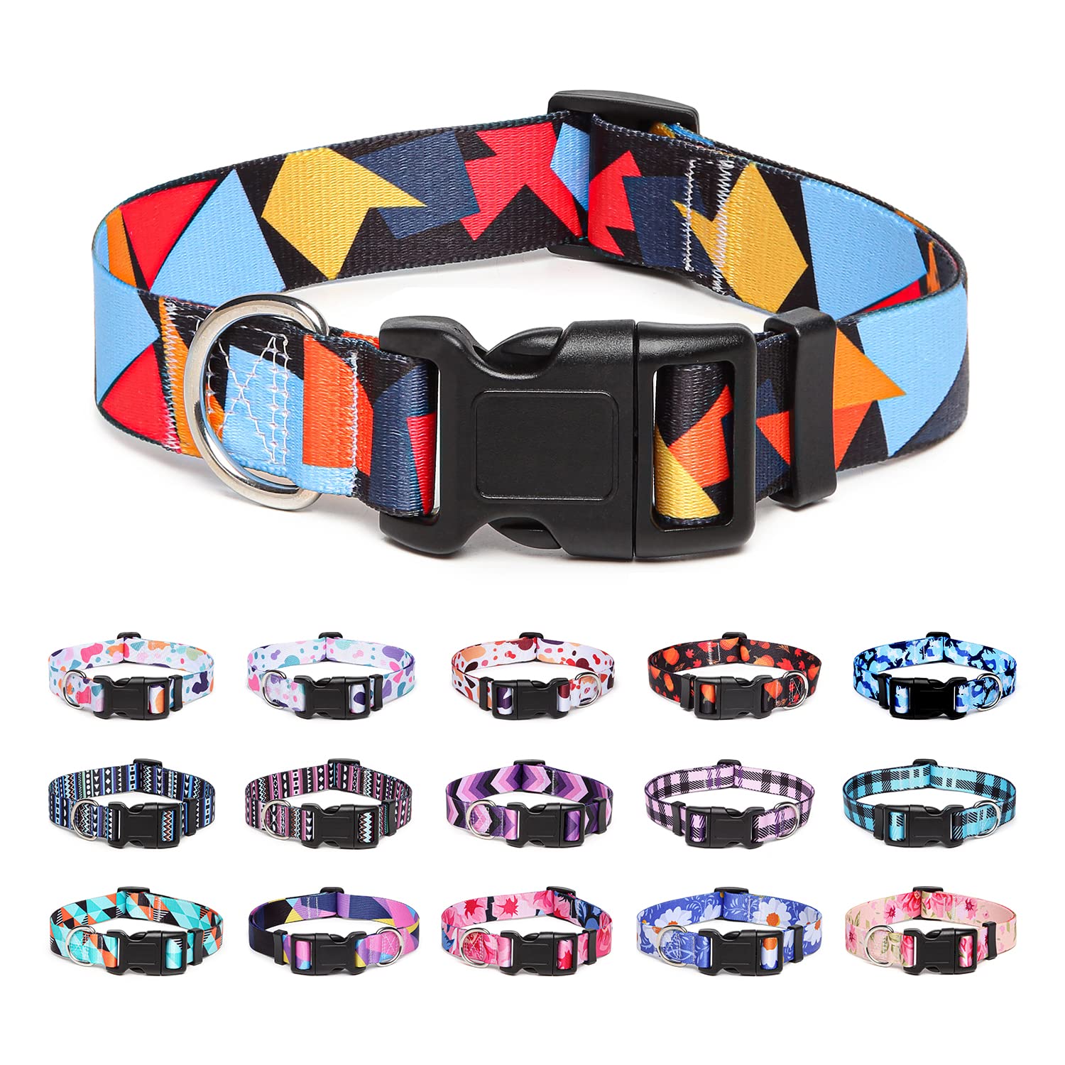 Suredoo Adjustable Dog Collar With Patterns, Ultra Comfy Soft Nylon Breathable Pet Collar For Small Medium Large Dogs (M, Color Block)