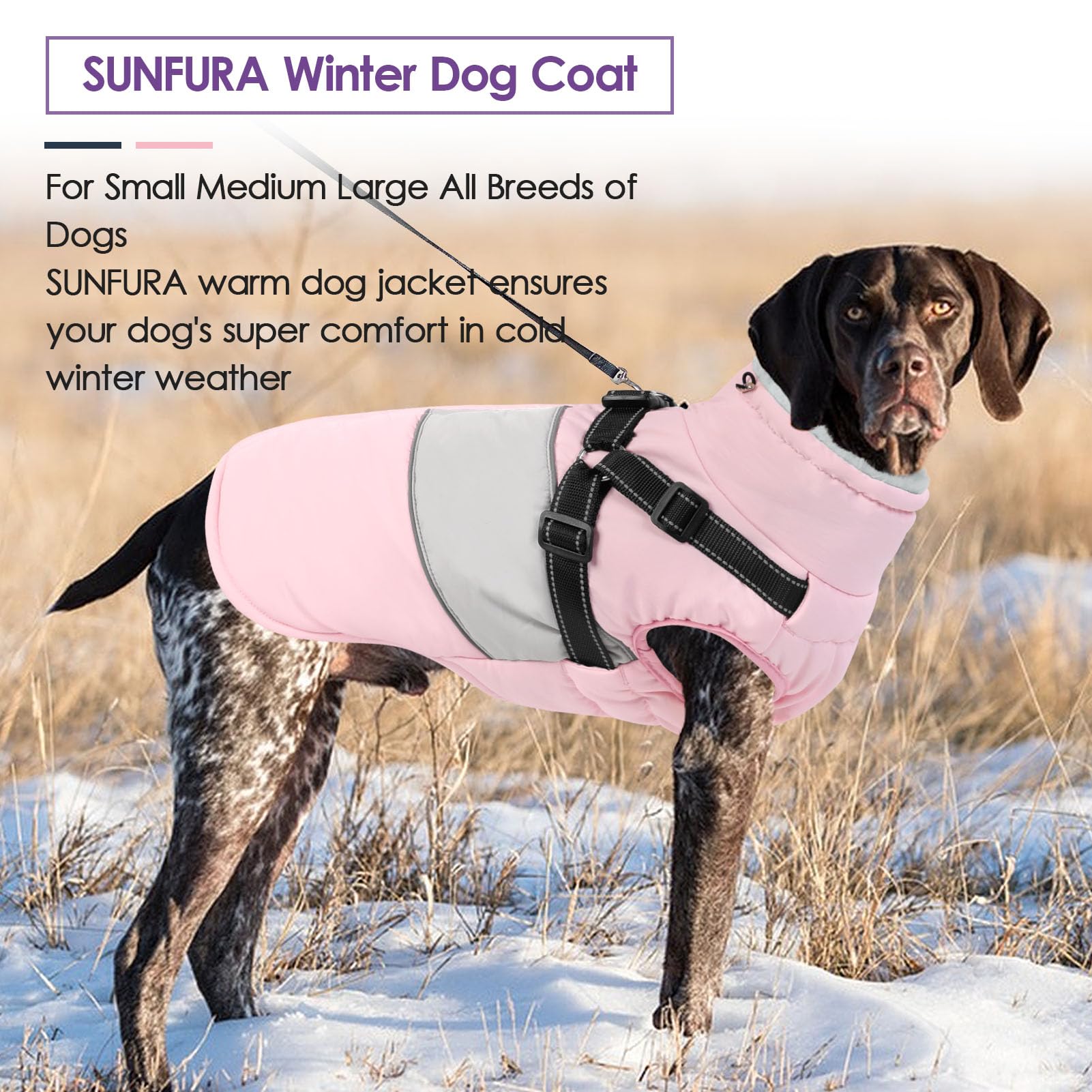 Sunfura Dog Coat, Xxl Dog Jacket Winter With Harness Built In, Waterproof Pet Snow Jacket With Furry Collar For Chilly Day, Refl