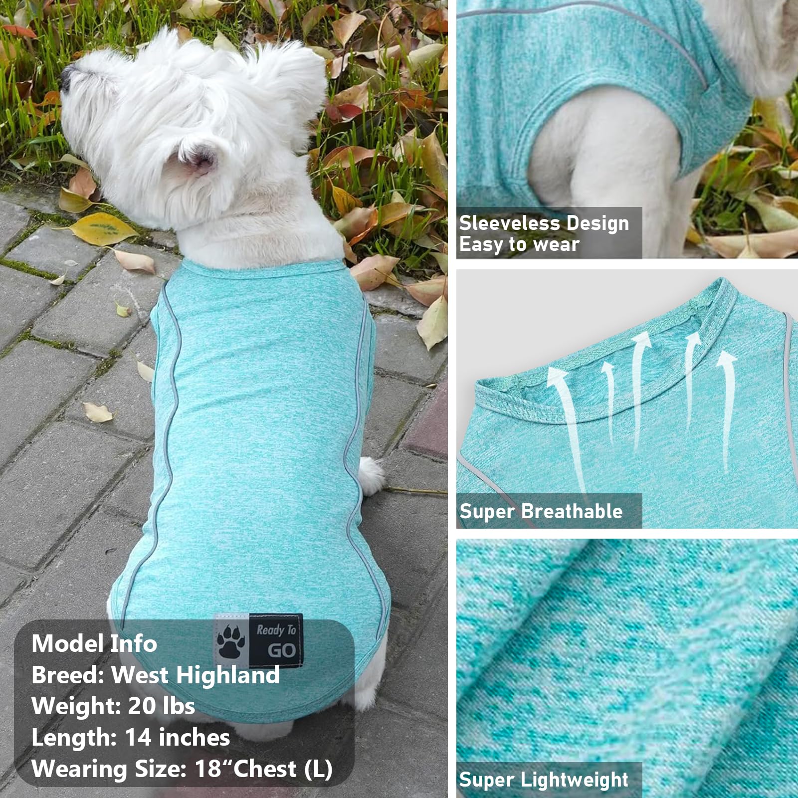 Kyeese 2Pack Dog Shirts Pet T Shirt With Reflective Stripe Quick For Athletic Tank Top Breathable Sleeveless Dog Vest Lightweigh