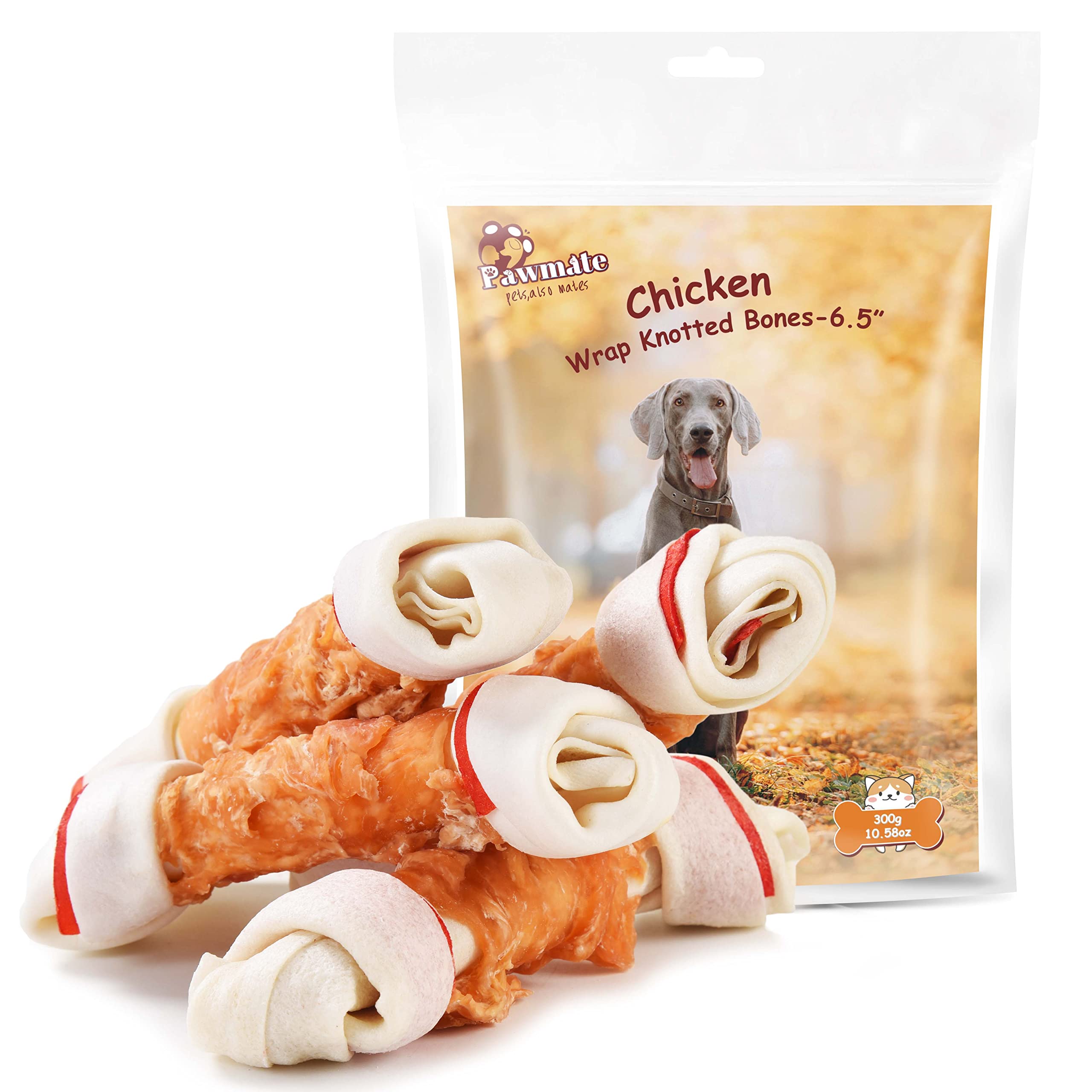 Pawmate Chicken Wrapped Rawhide Bones for Large Breed, Large Size Long Lasting Chew with Taurine, Dog Treats Teeth Cleaning Snac