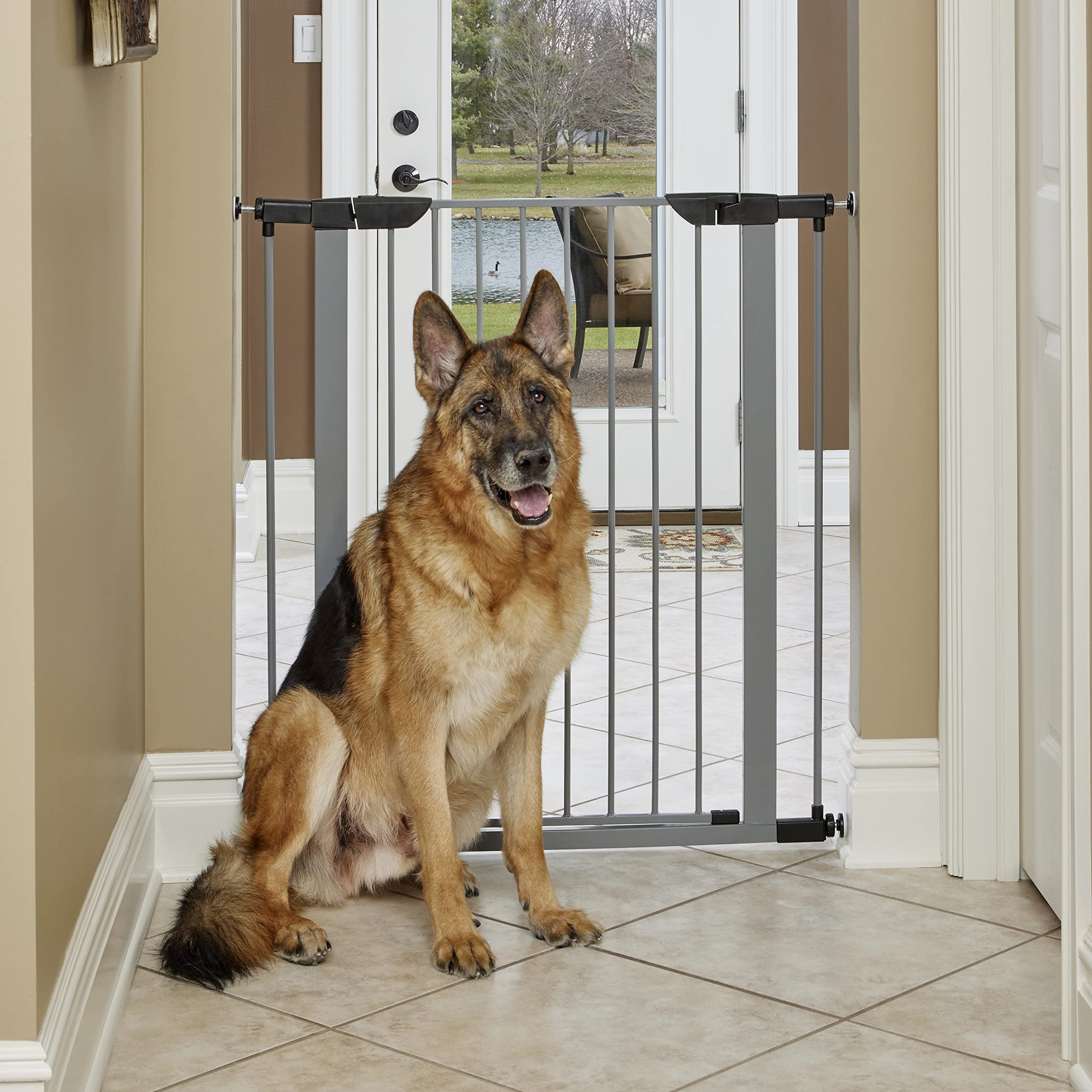 Brand New World New World Steel Dog Gate, Pressure Mounted Pet Gate Protects Walls & Doorways, No Tool Installation, Dog Gate Me