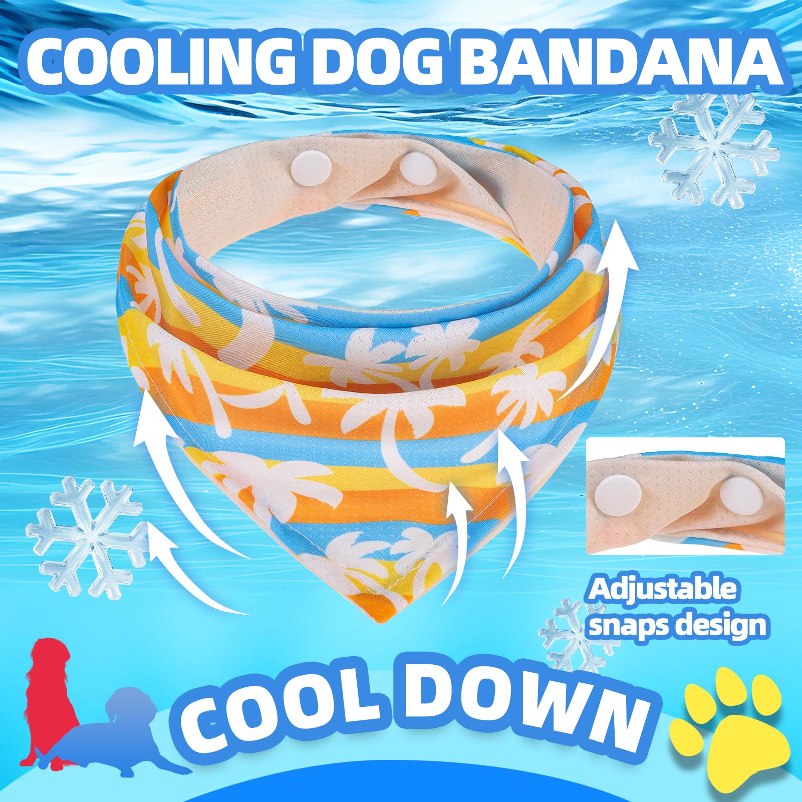 Pawchie Dog Cooling Bandana Small, 4 Packs Ice Cool Pet Triangle Scarf Bibs Reversible Styles, Summer Adjustable With Two Snaps,