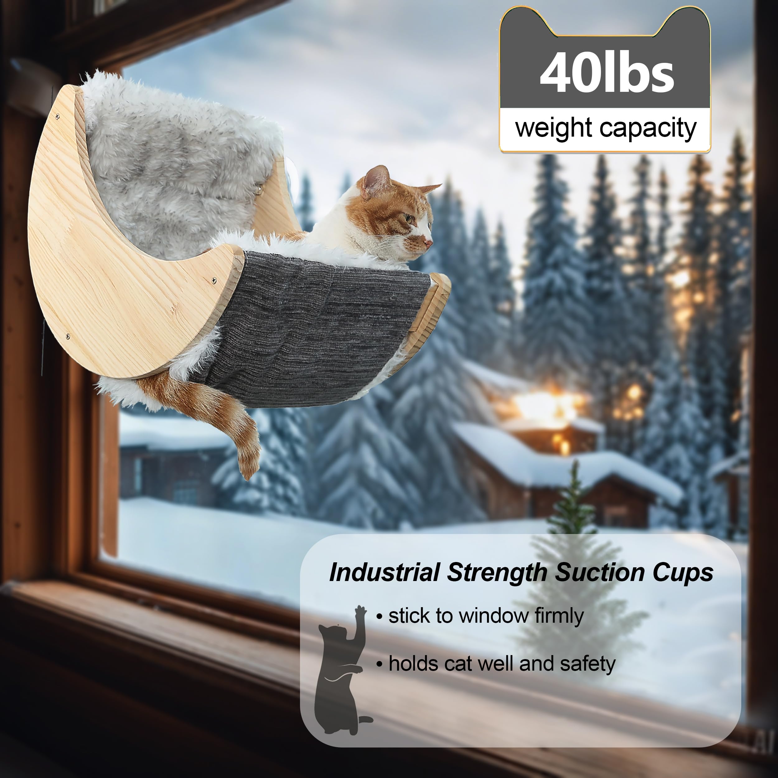 Window Cat Beds With Ultra Plush Hammock, Moon Shelves Mounted With Strong Suction Cups, Cat Window Seat For Overlooking And Sun