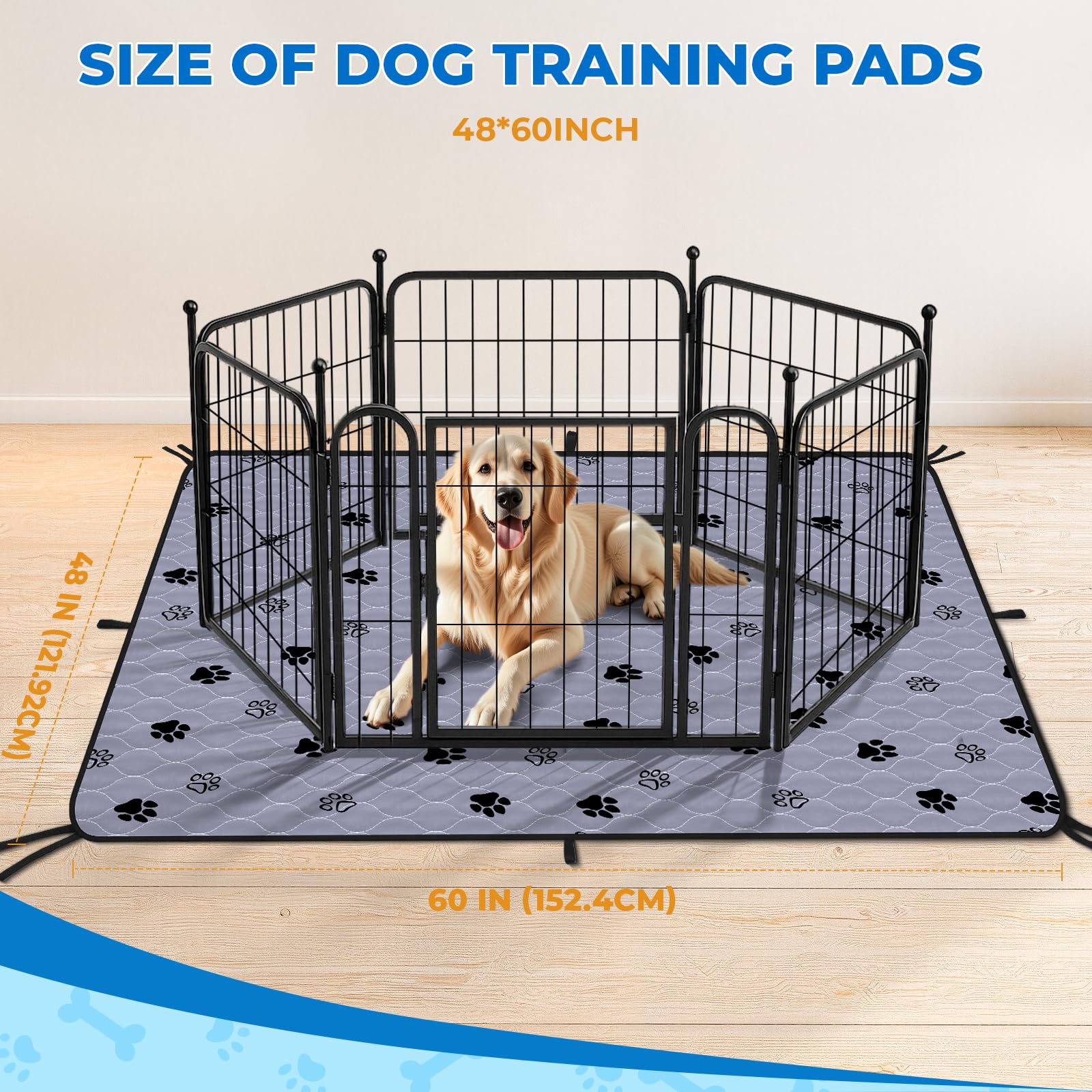 Fostanfly Non-Slip Washable Pee Pads For Dogs, 2 Pack 48''X60'' Extra Large Ultra-Absorbent And Leak-Proof Reusable Potty Traini