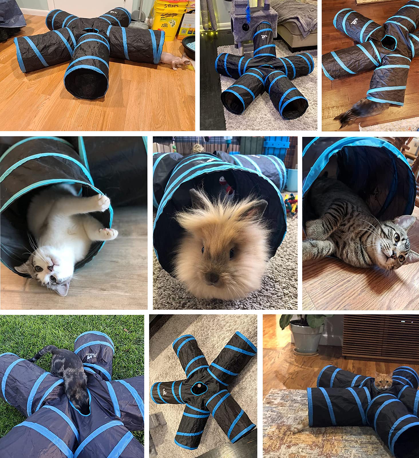 Pawaboo Cat Toys, Cat Tunnel Tube 5 Way Tunnels 25x53cm Extensible Collapsible Play Tent Interactive Toy Maze Cats House with Ba