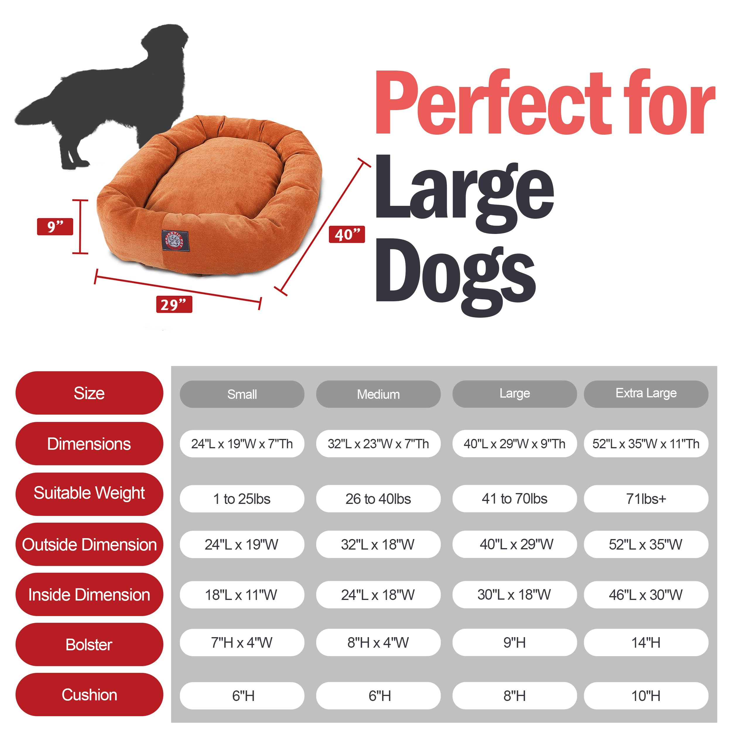 Majestic Pet 40 Inch Micro Velvet Calming Dog Bed Washable – Cozy Soft Round Dog Bed With Spine For Head Support - Fluffy Donut Dog Bed 40X29X9 (Inch) – Round Pet Bed Large – Orange