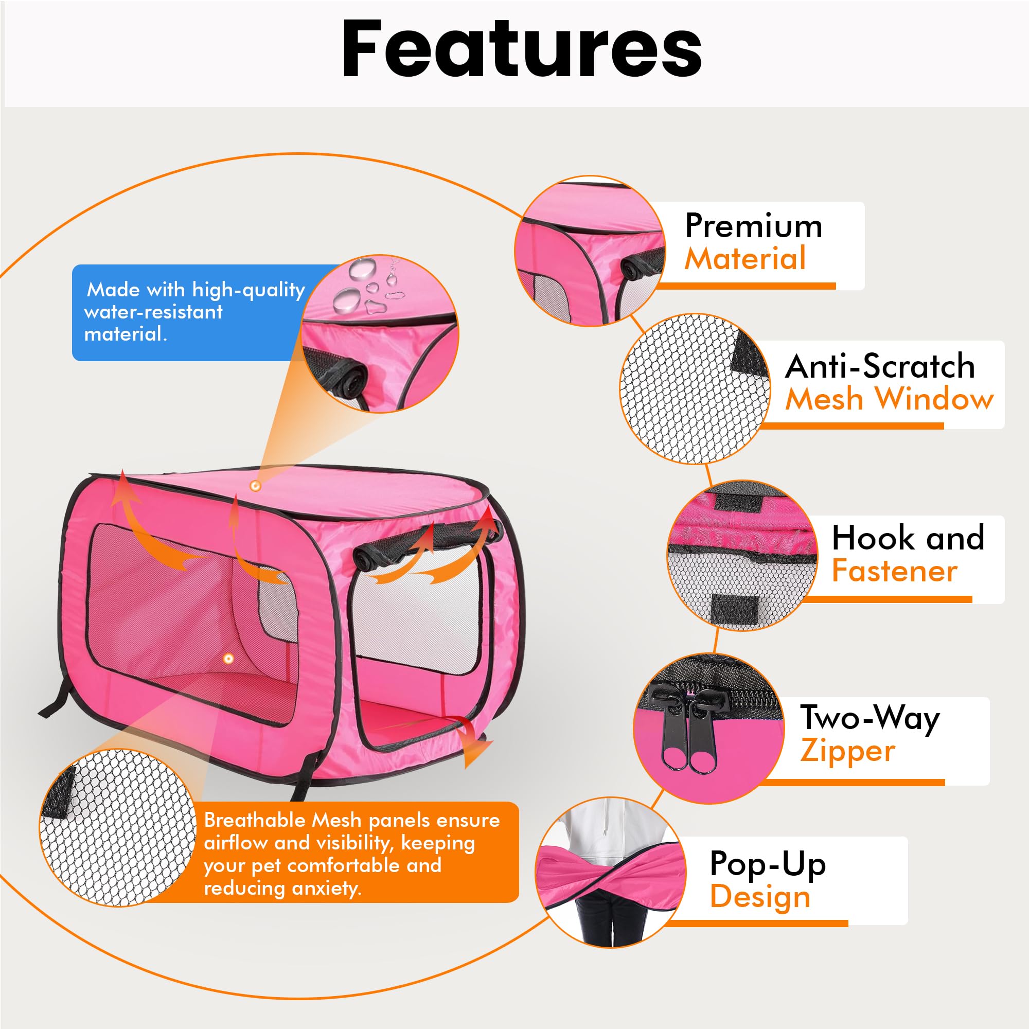 Beatrice Home Fashions Portable, Collapsible, Pop Up Kennel Travel Cat And Dog Crate, 32.5'' L X 19.5'' W X 19.5'' H, Fuchsia