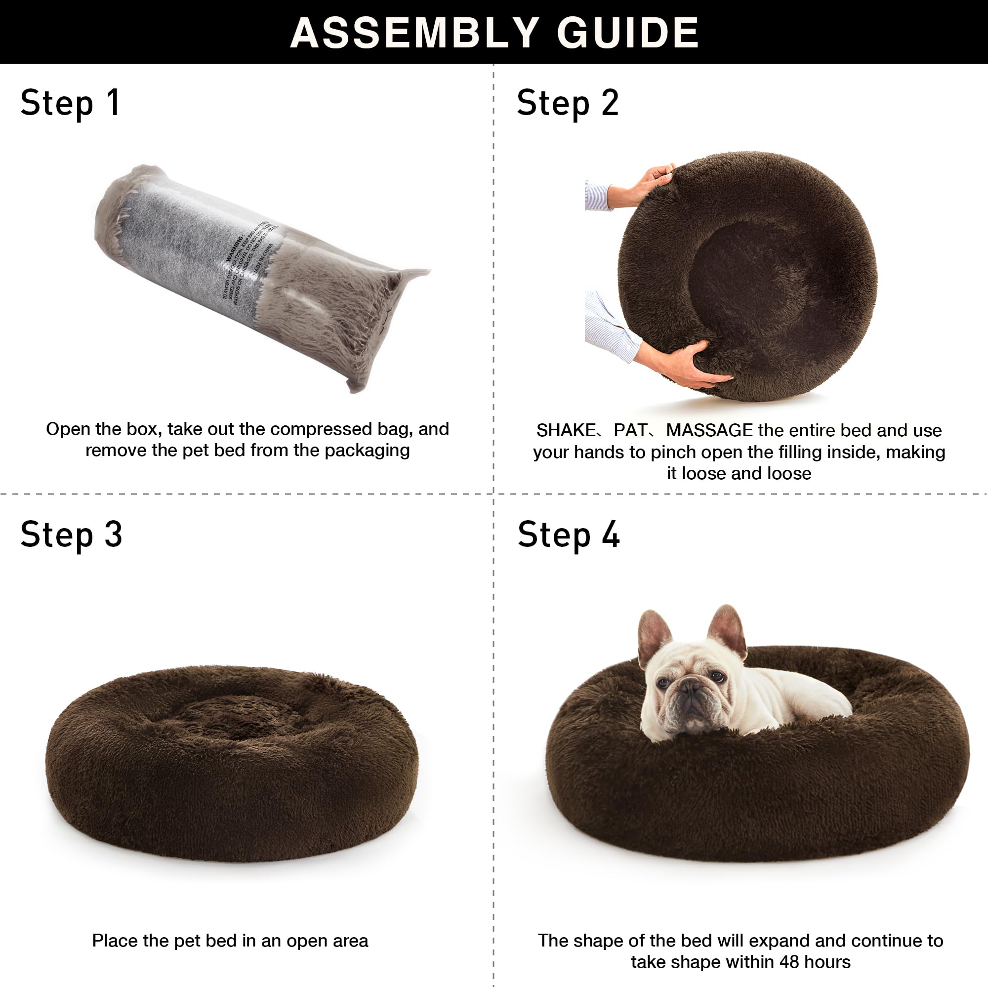 Love'S Cabin 20In Cat Beds For Indoor Cats - Cat Bed With Machine Washable, Waterproof Bottom - Dark Brown Fluffy Dog Pet Calmin