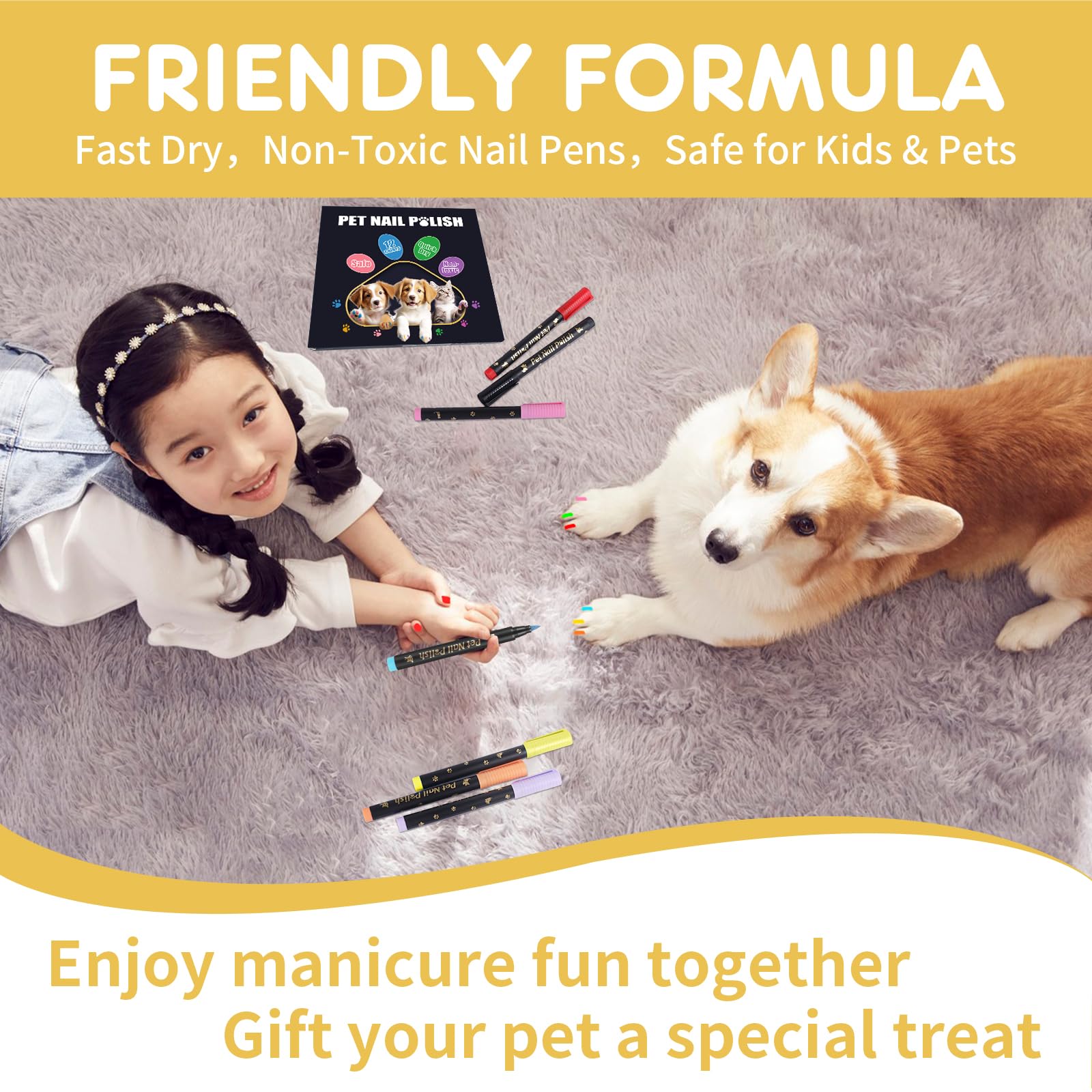 Cheloment 7 Colors Dog Nail Polish Pens Quick Dry,Dog Safe Nail Polish,Easy To Apply,Nail Polish Pens For Dogs Non Toxic,Dog Saf