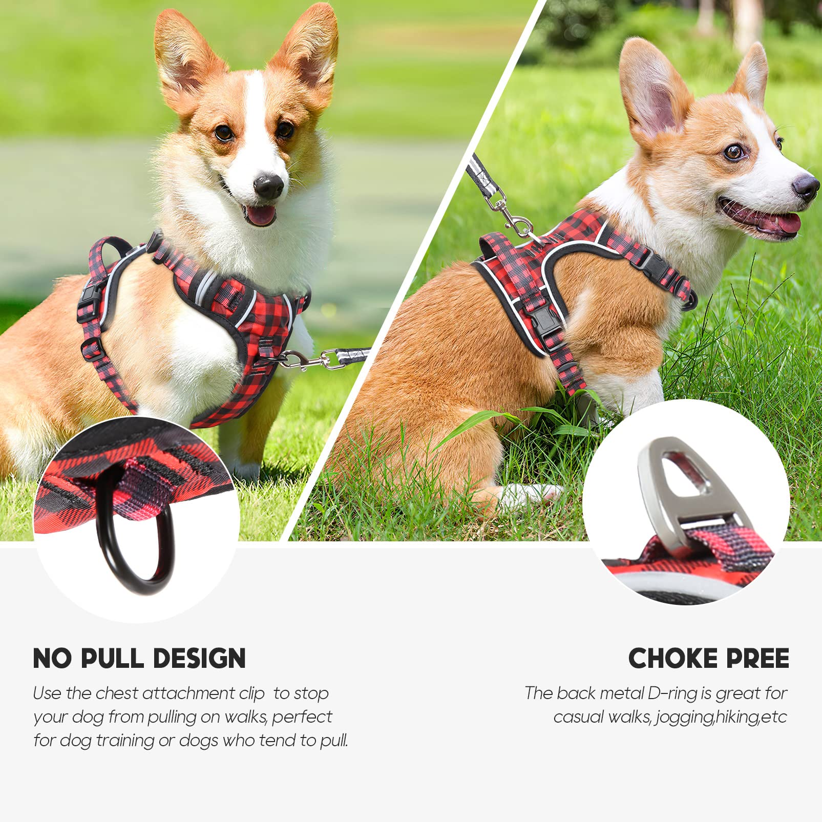 Timos Dog Harness Small Sized,No Pull Dog Harness Adjustable Metal Rings 3 Buckles,Reflective No Choke with Easy Control Handle