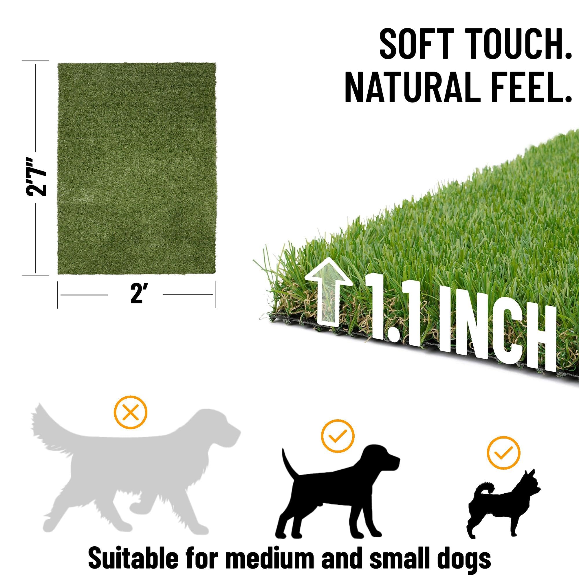 Ottomanson Artificial Grass Puppy Potty Training Pad, 2 x 27 Reusable Pee Pad for Small Pets and Dogs