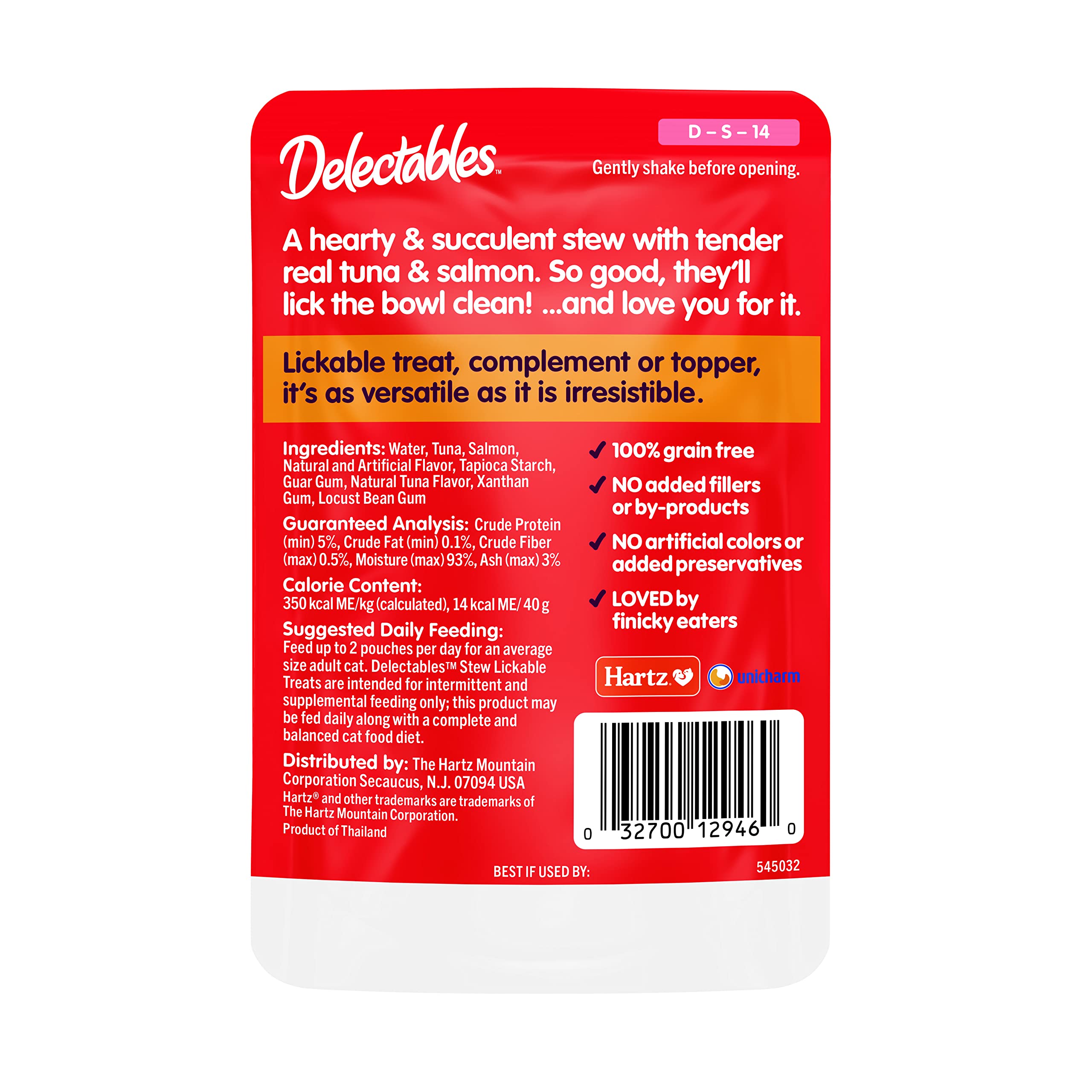 Hartz Delectables Stew Tuna & Salmon Lickable Wet Cat Treats, 1.4 Ounce (Pack of 12)