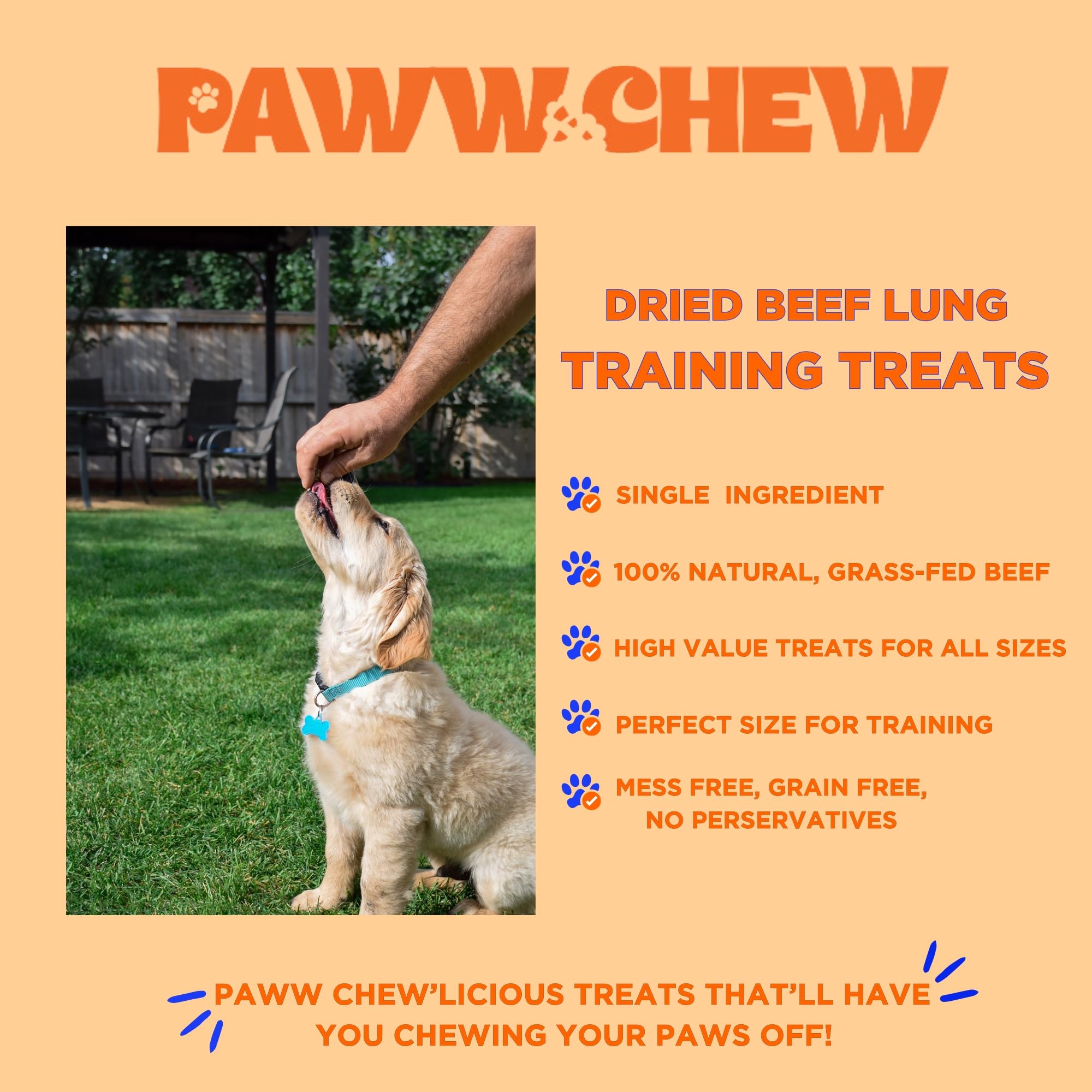 PAWW CHEW Beef Lung Dog Treats, 100% Natural, Grain Free, 2.5 Pound, High Protein Training Treats for All Breeds