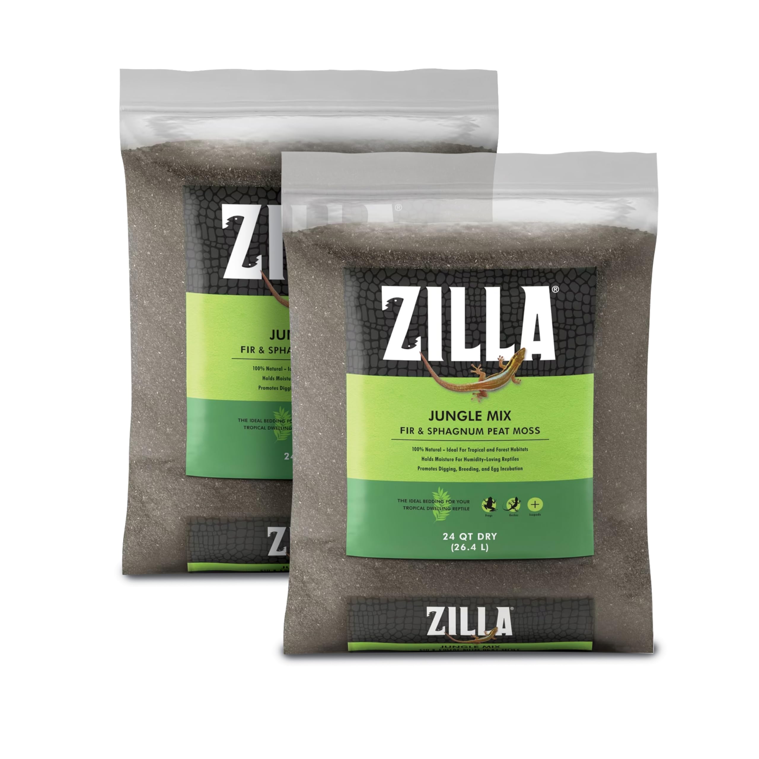 Zilla Pet Reptile Terrarium Substrate Bedding, Jungle Mix, for Frogs, Rainforest Geckos, Toads and Snakes, 24 Quart, 2 Pack