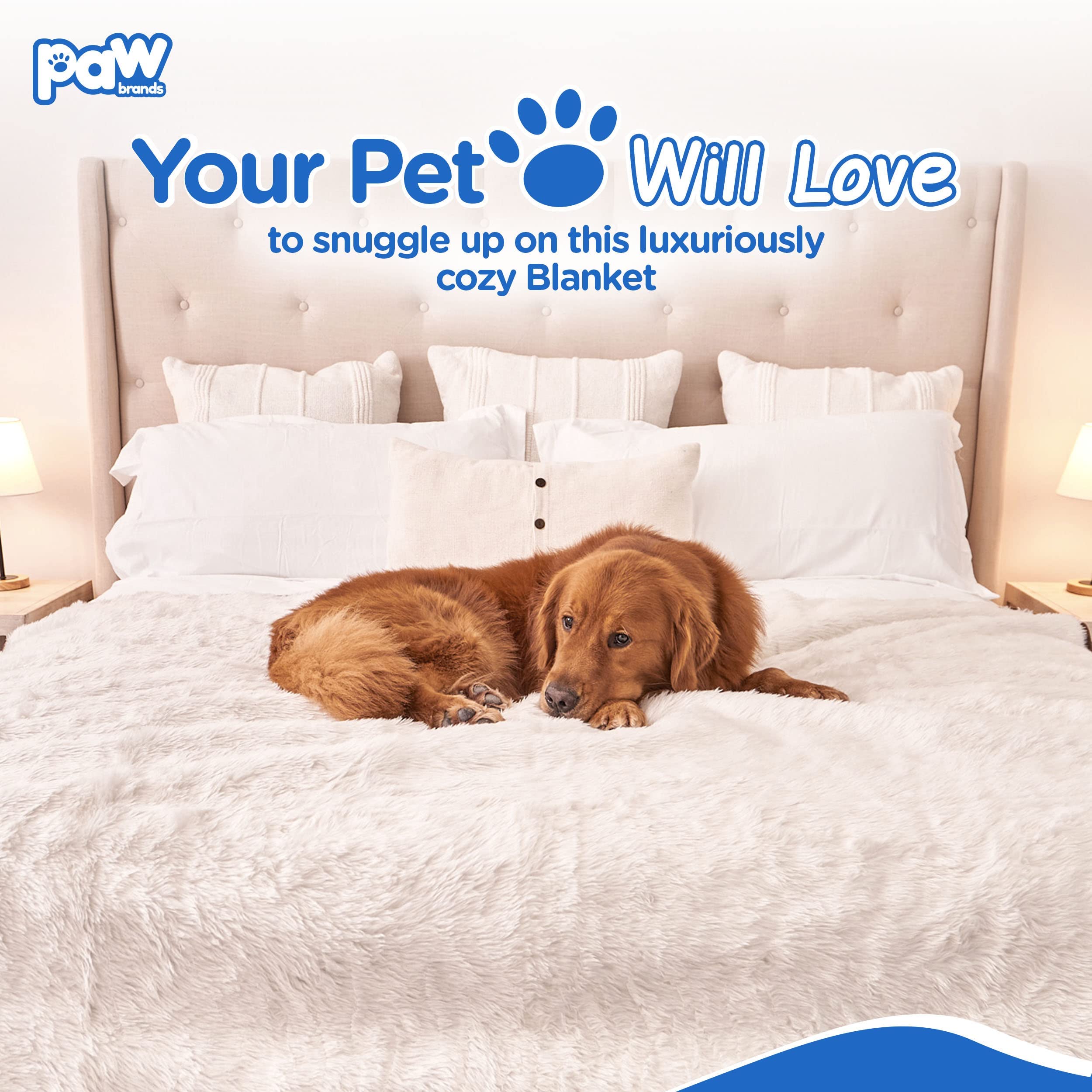 Paw Brands Waterproof Pet Blanket - Fancy Cool Comfort Throw Blanket - 60In X 50In Machine Washable Dog Blankets For Giant Dogs And Pets, Faux Fur And Ultra-Soft Microsuede, Throw Blanket For Couch