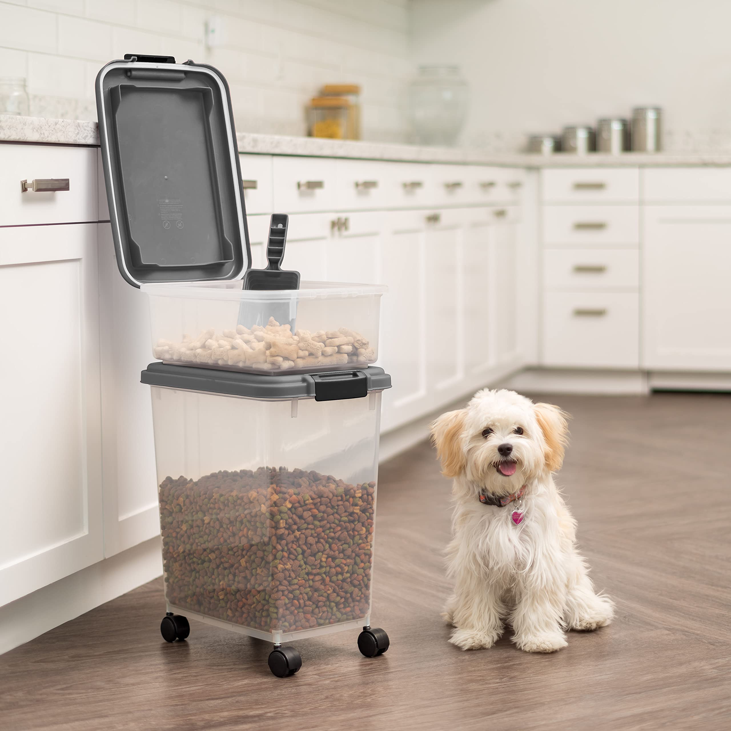 IRIS USA Dog Food Storage Container, 30 lbs & 11 lbs Combo, Cat Food Storage Container, Dog Treat Container, Airtight, Stackable