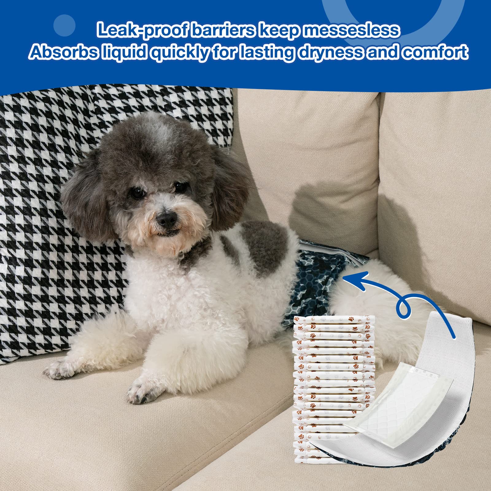 Disposable Dog Diaper Booster Pads S - 100 Count, Dog Diaper Liners For Male And Female Dogs, Inserts Fit Most Puppy Diapers - P