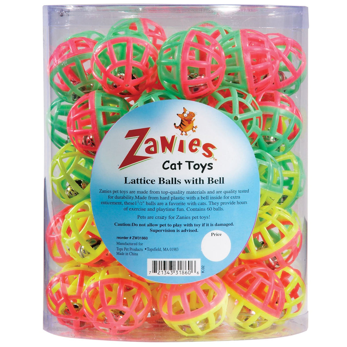 Zanies Plastic Lattice Balls Cat Toy Canister, 50-Pack,Black