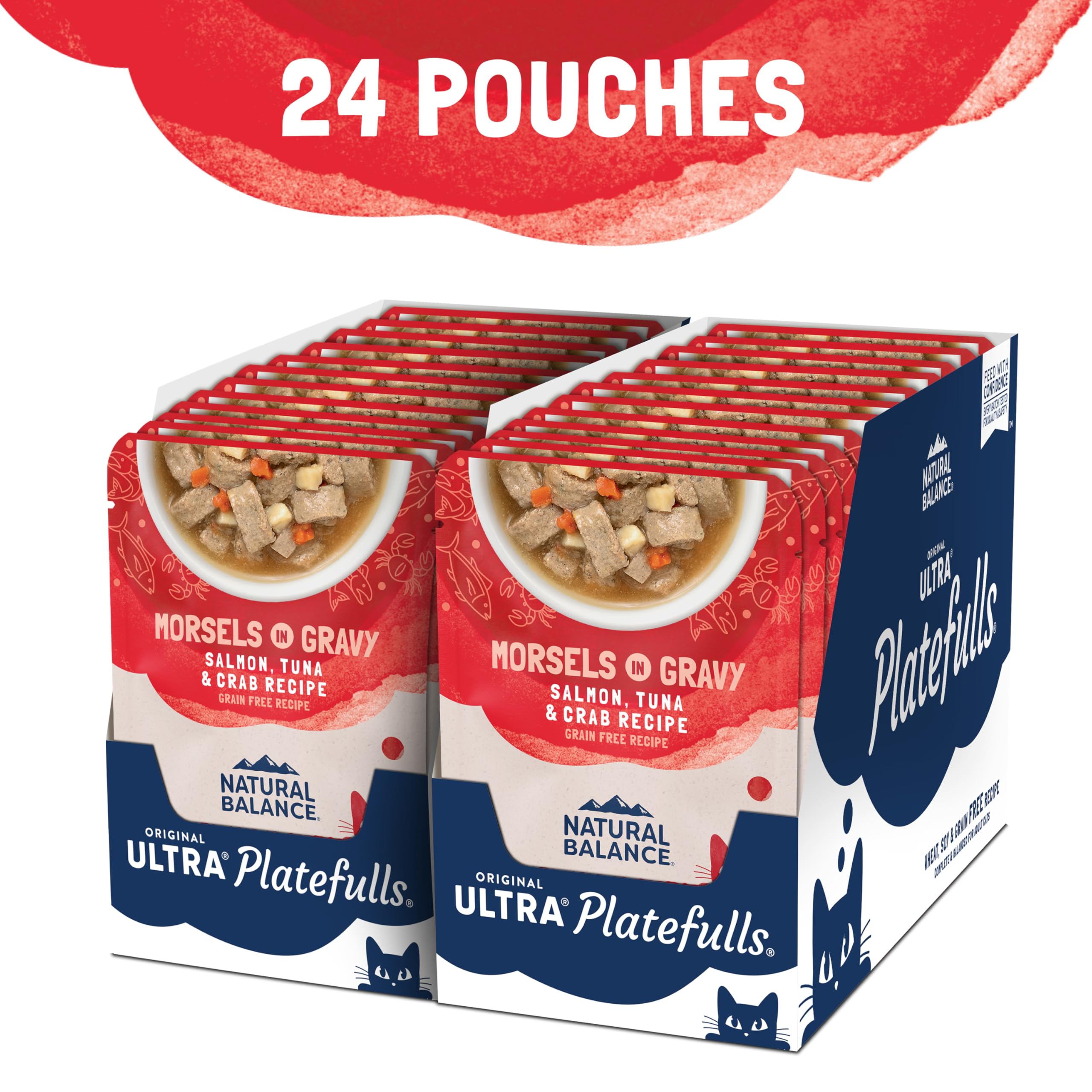Natural Balance Original Ultra Platefulls Adult Grain-Free Wet Cat Food, Salmon, Tuna & Crab Recipe in Gravy, 3 Ounce Pouch (Pac