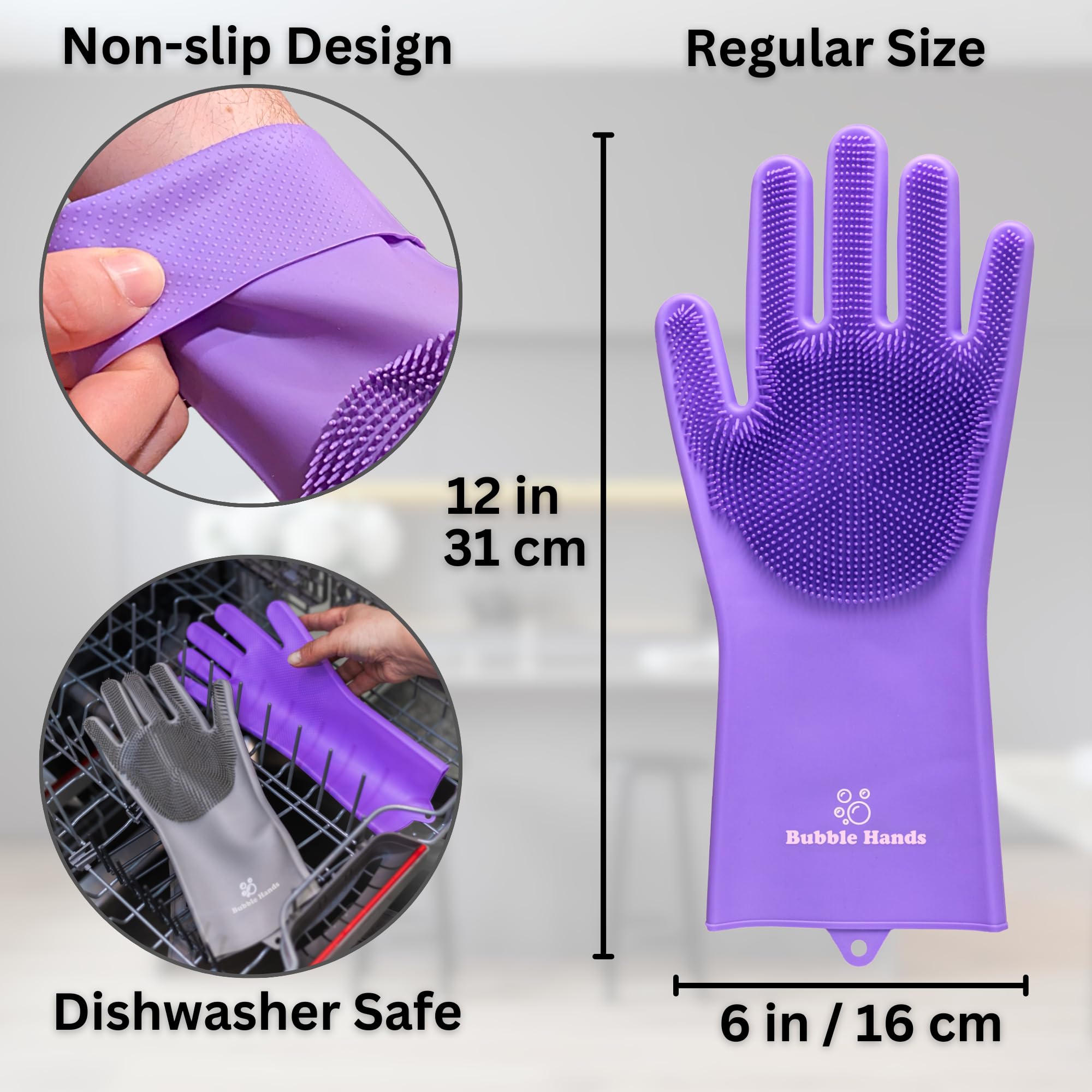 Bubble Hands Dog Washing Gloves With Bristle Scrubbers, Reusable Silicone Gloves Ideal For Pet Bathing, Massaging & Grooming (Pu