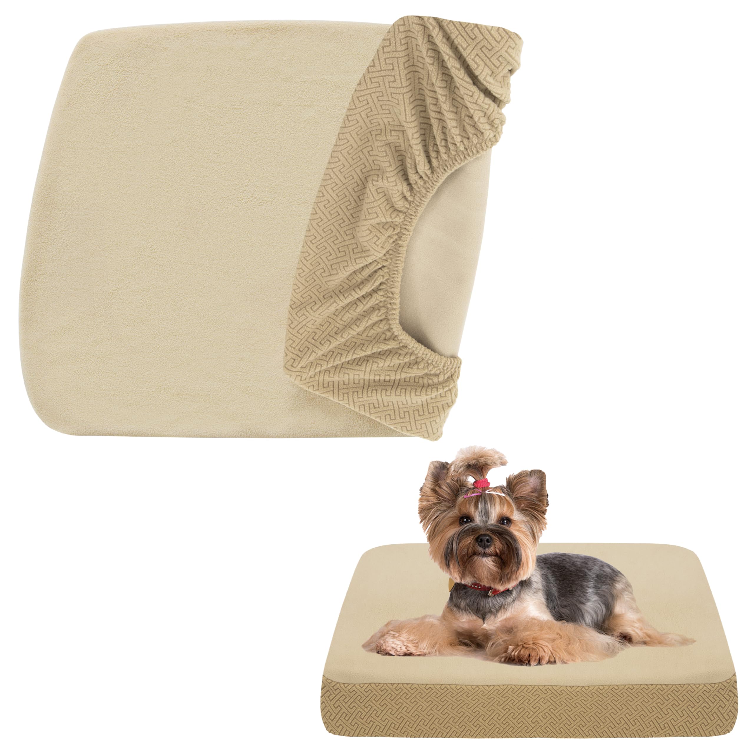 Softown Dog Bed Covers Replacement Washable Dog Bed Waterproof Cover Soft Cover For Dog Cat, Cover Only (Beige, 20X15X6 Inches)
