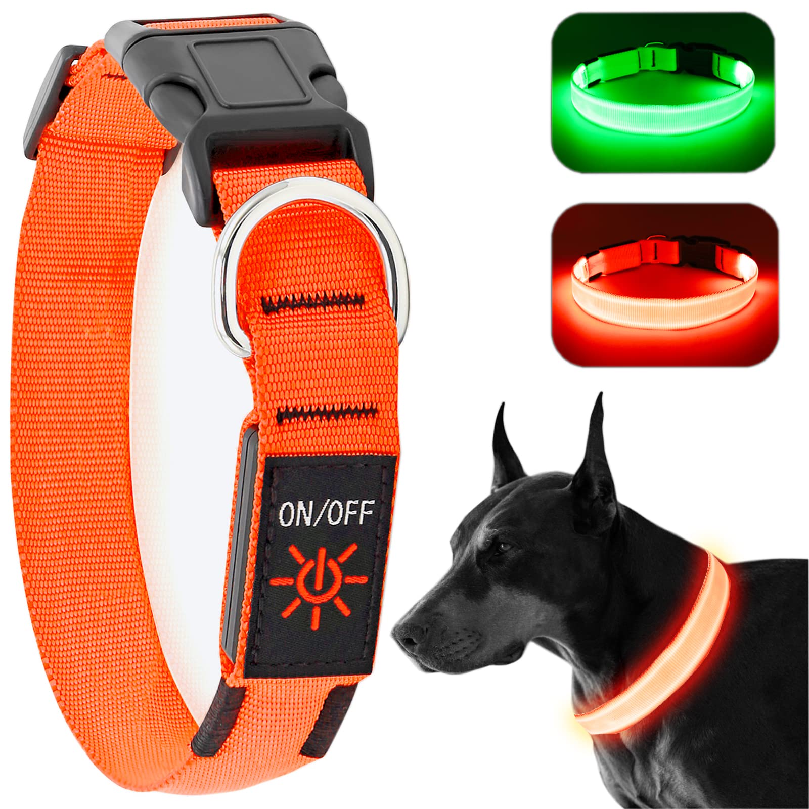 Koskill Light Up Collar At Night, Led Adjustable, Rechargeable Waterproof Dog Lights For Night Walking, Glow In The Dark For Med