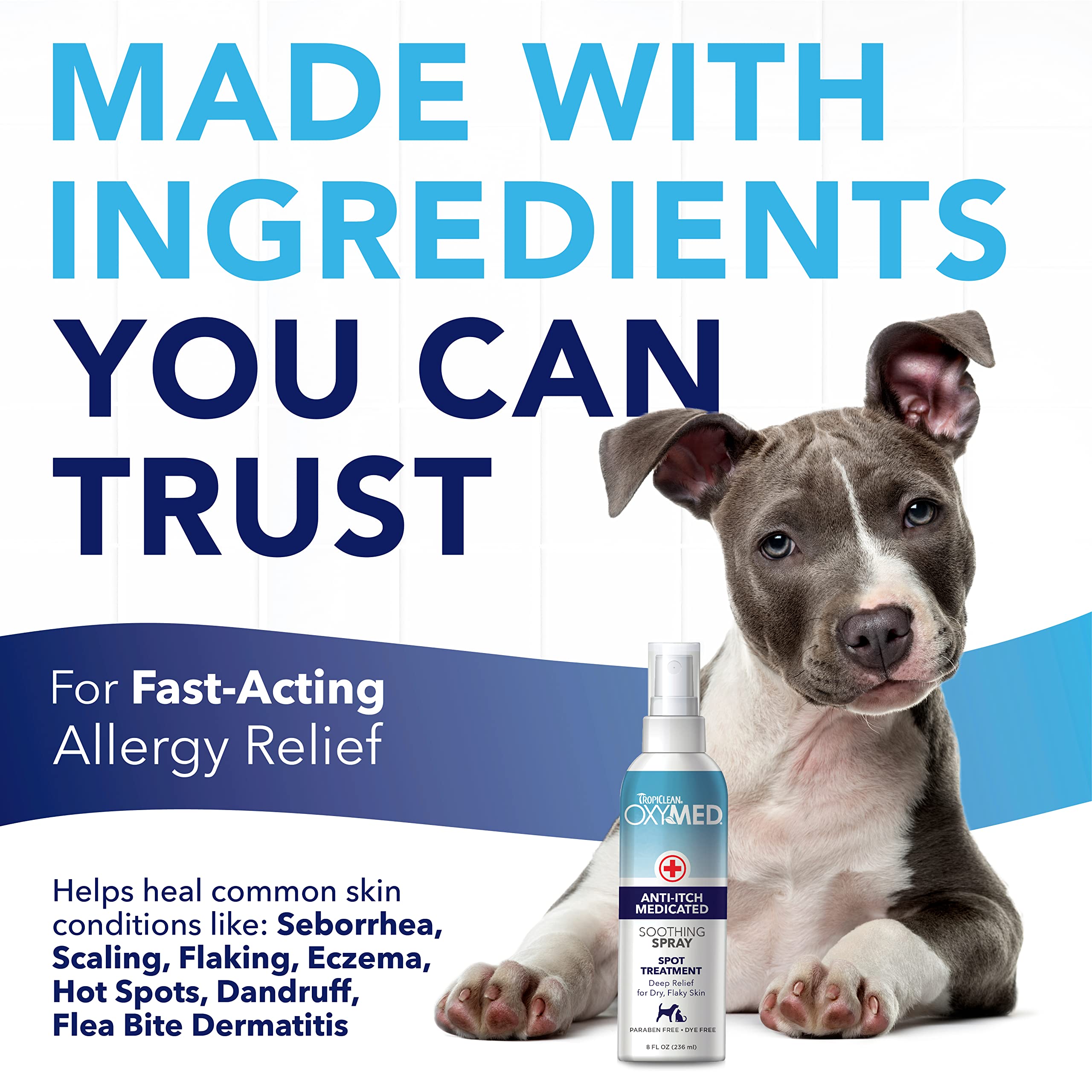 TropiClean OxyMed Hot Spot Treatment for Dogs, Medicated Dog Itching Skin Relief Spray, Anti-Itch Spray Quickly Soothes Skin Irr