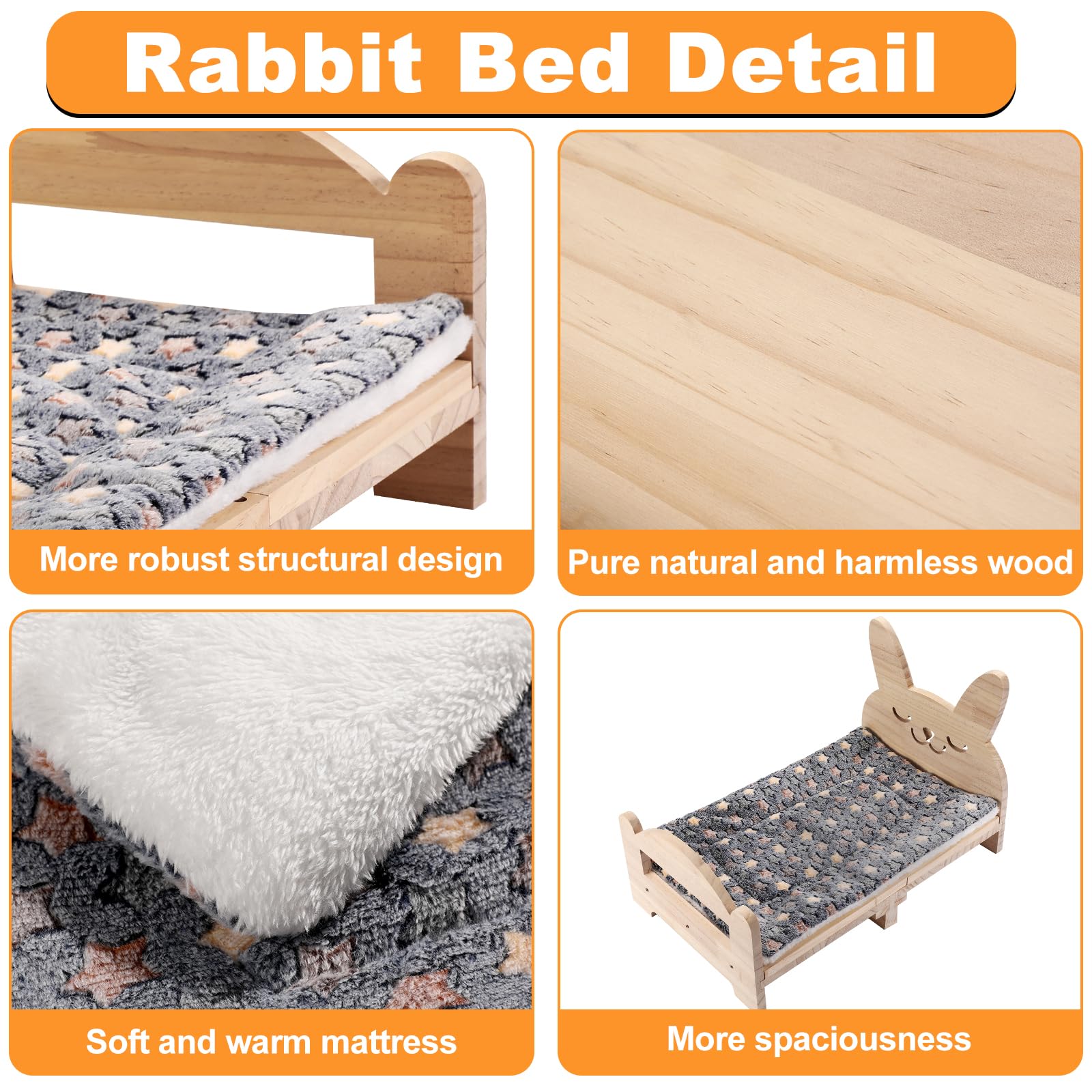 Essenhome Large Wooden Rabbit Bed - Easy Assemble 20.4'X12.8' Pet Bed With Support Structure & Removable Cushion For Rabbits,