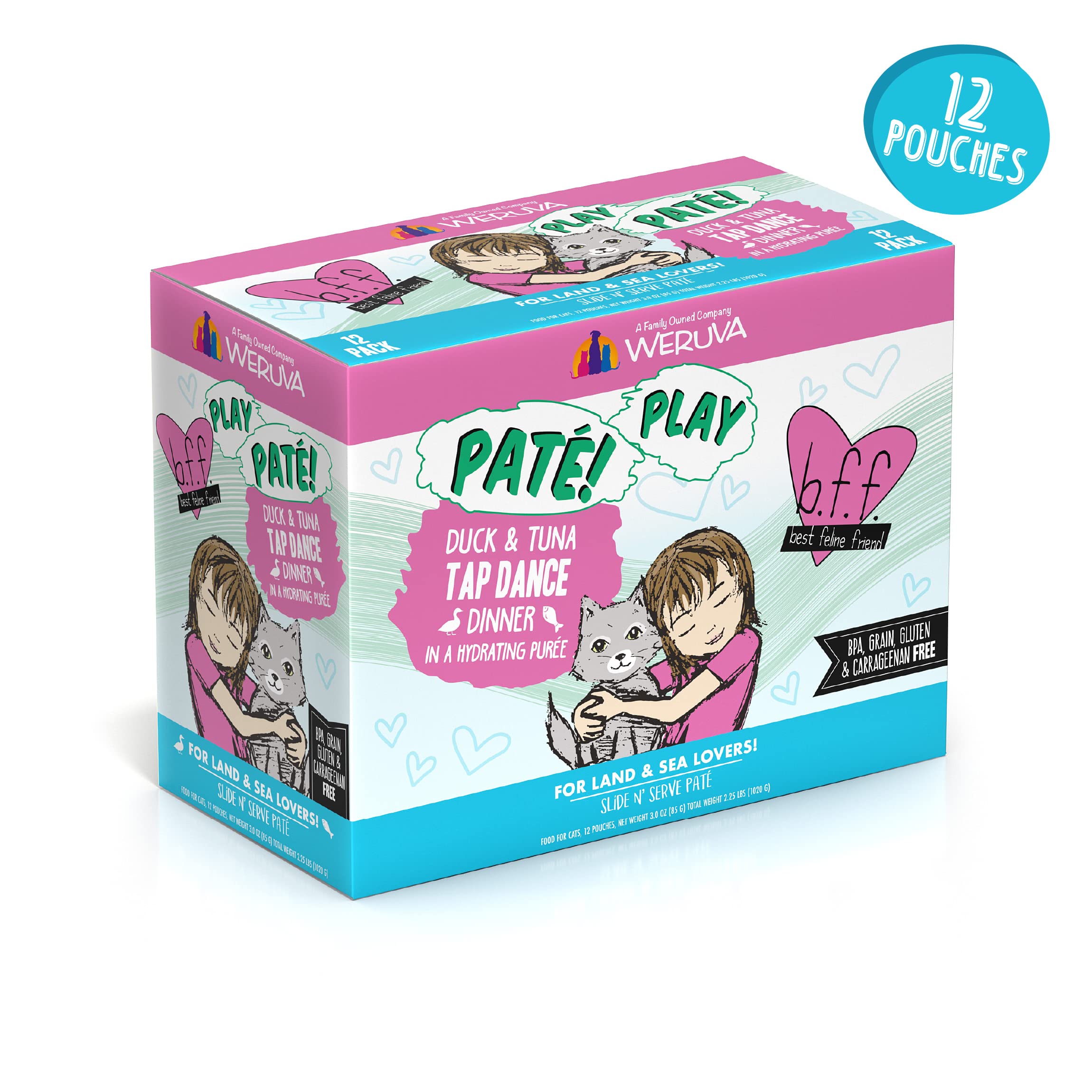 B.F.F. Play - Best Feline Friend Pat   Lovers, Aw Yeah!, Duck & Tuna Tap Dance with Duck & Tuna, 3oz Pouch (Pack of 12)